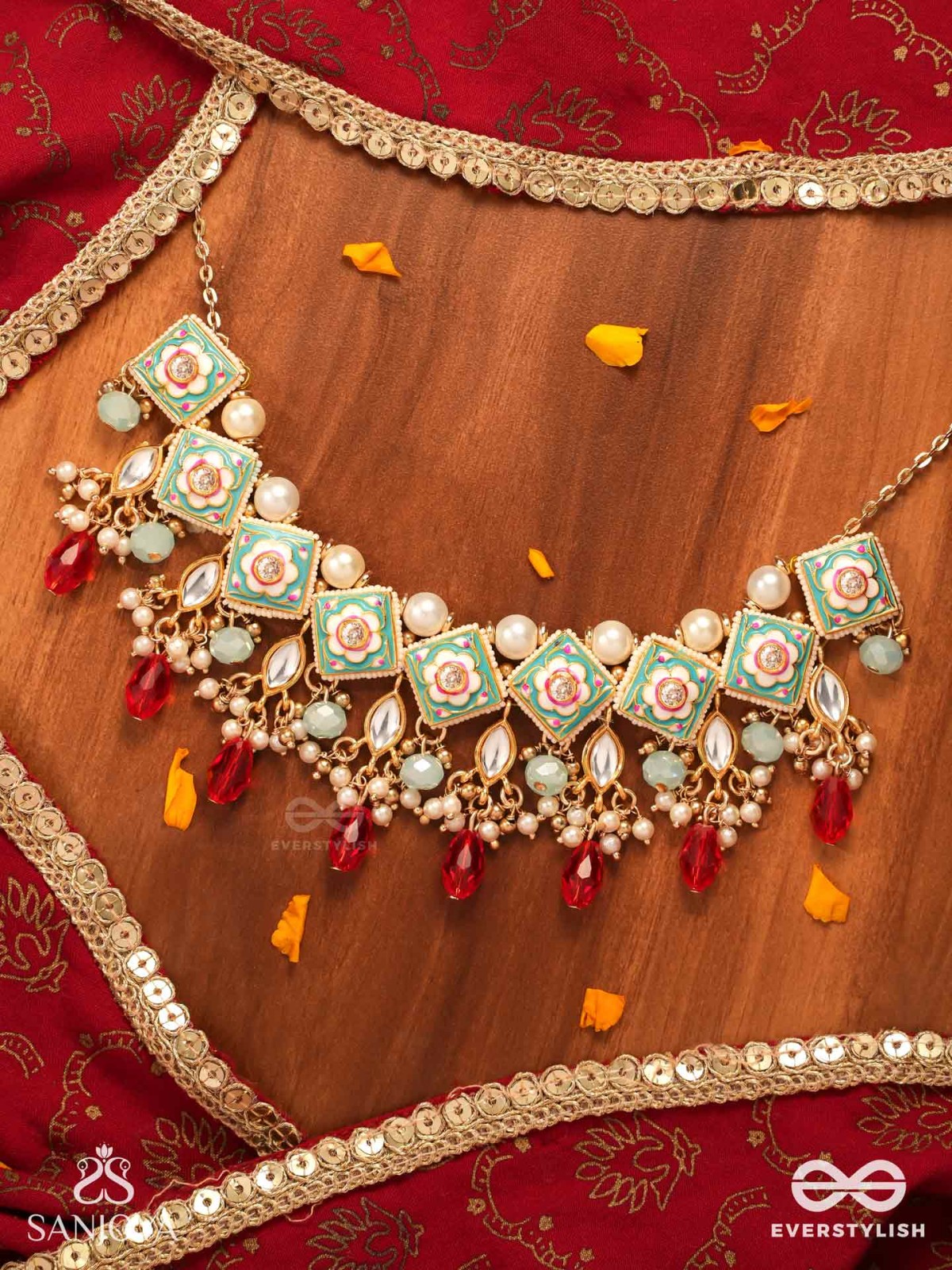 ANUPAMA - INCOMPARABLE BEAUTY - STATEMENT ENAMELLED KUNDAN NECKLACE WITH DAZZLING PEARLS, BEADS AND GEMS