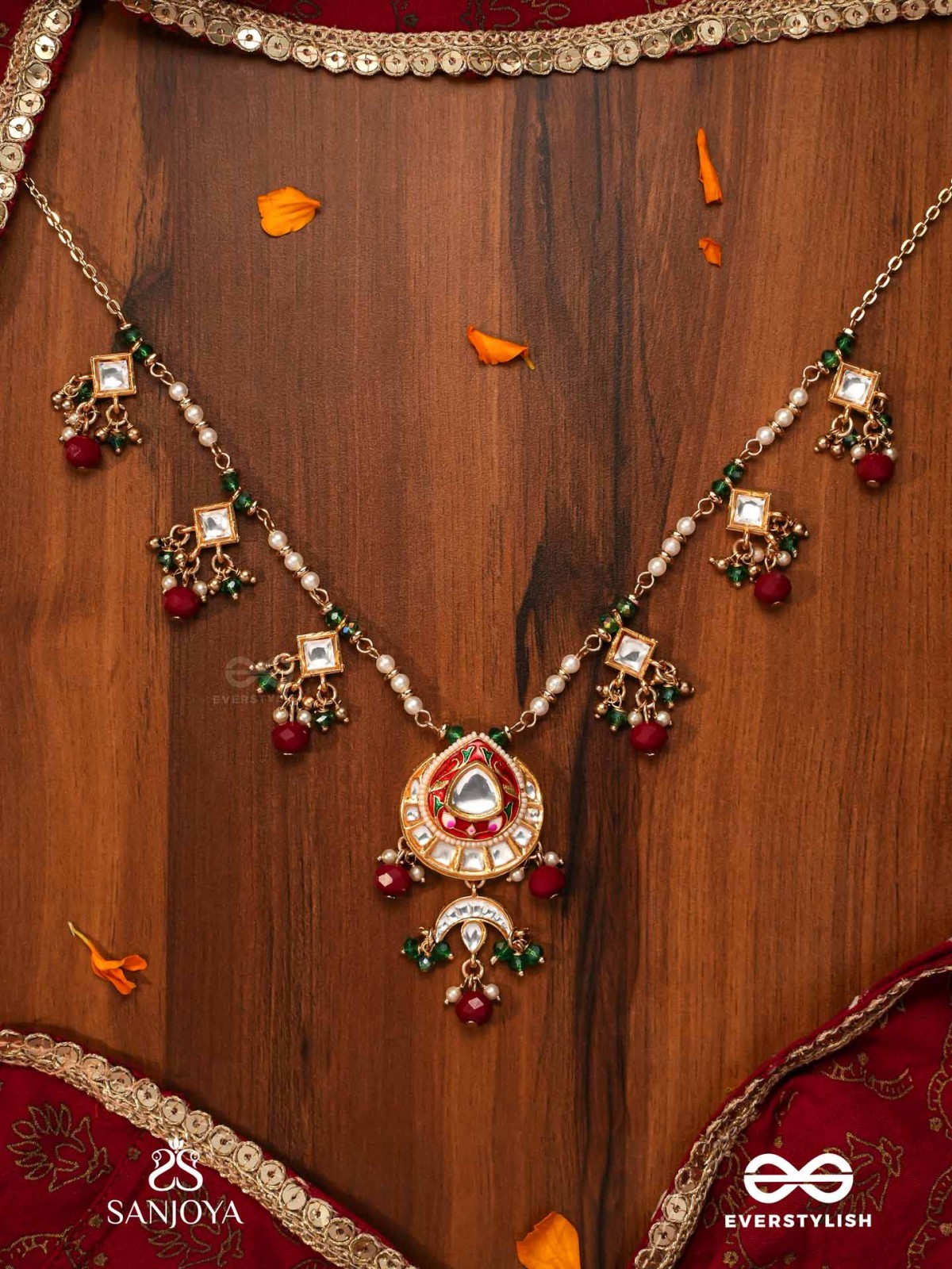 ANUPRITA - DIVINELY ADORNED - TRADITIONAL KUNDAN NECKLACE WITH PEARL AND BEADS