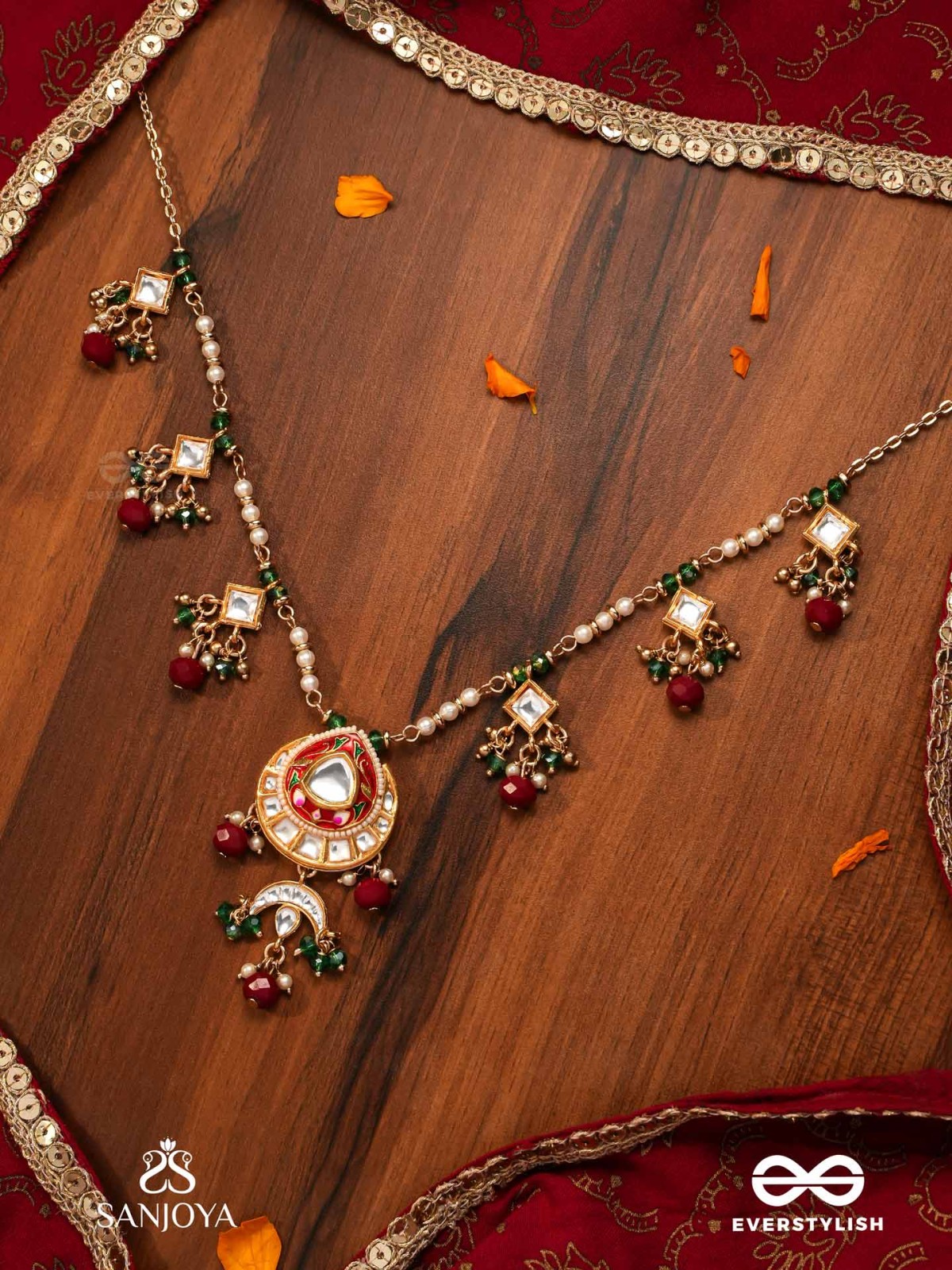 ANUPRITA - DIVINELY ADORNED - TRADITIONAL KUNDAN NECKLACE WITH PEARL AND BEADS