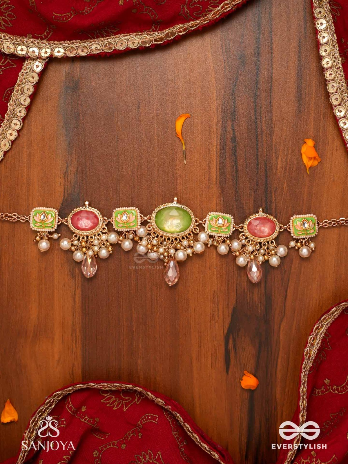 MRINALIKA - LOTUS PETAL - GRACEFUL ENAMELLED HANDCRAFTED KUNDAN NECKLACE WITH SOFT PASTEL GEMSTONES