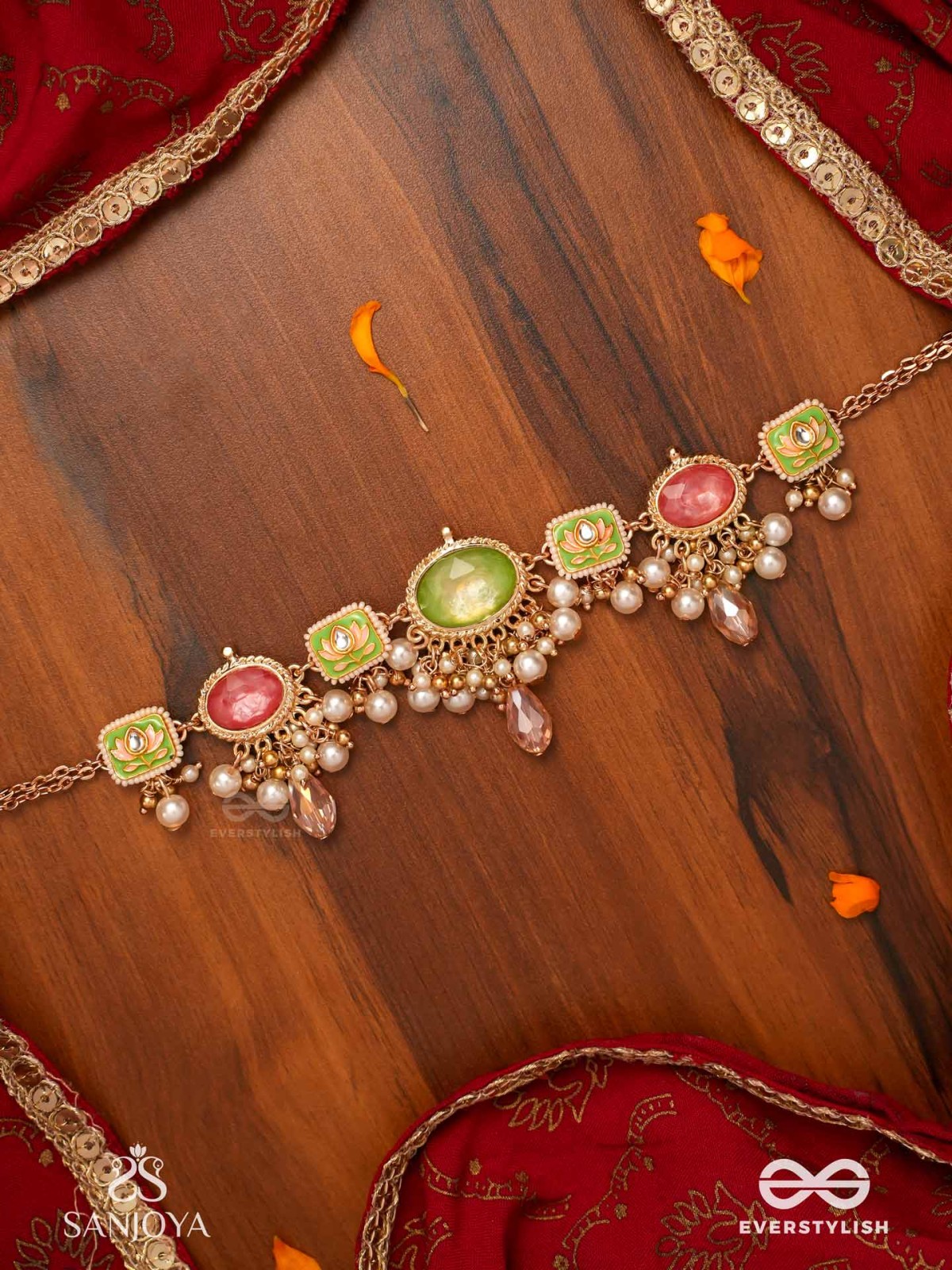 MRINALIKA - LOTUS PETAL - GRACEFUL ENAMELLED HANDCRAFTED KUNDAN NECKLACE WITH SOFT PASTEL GEMSTONES