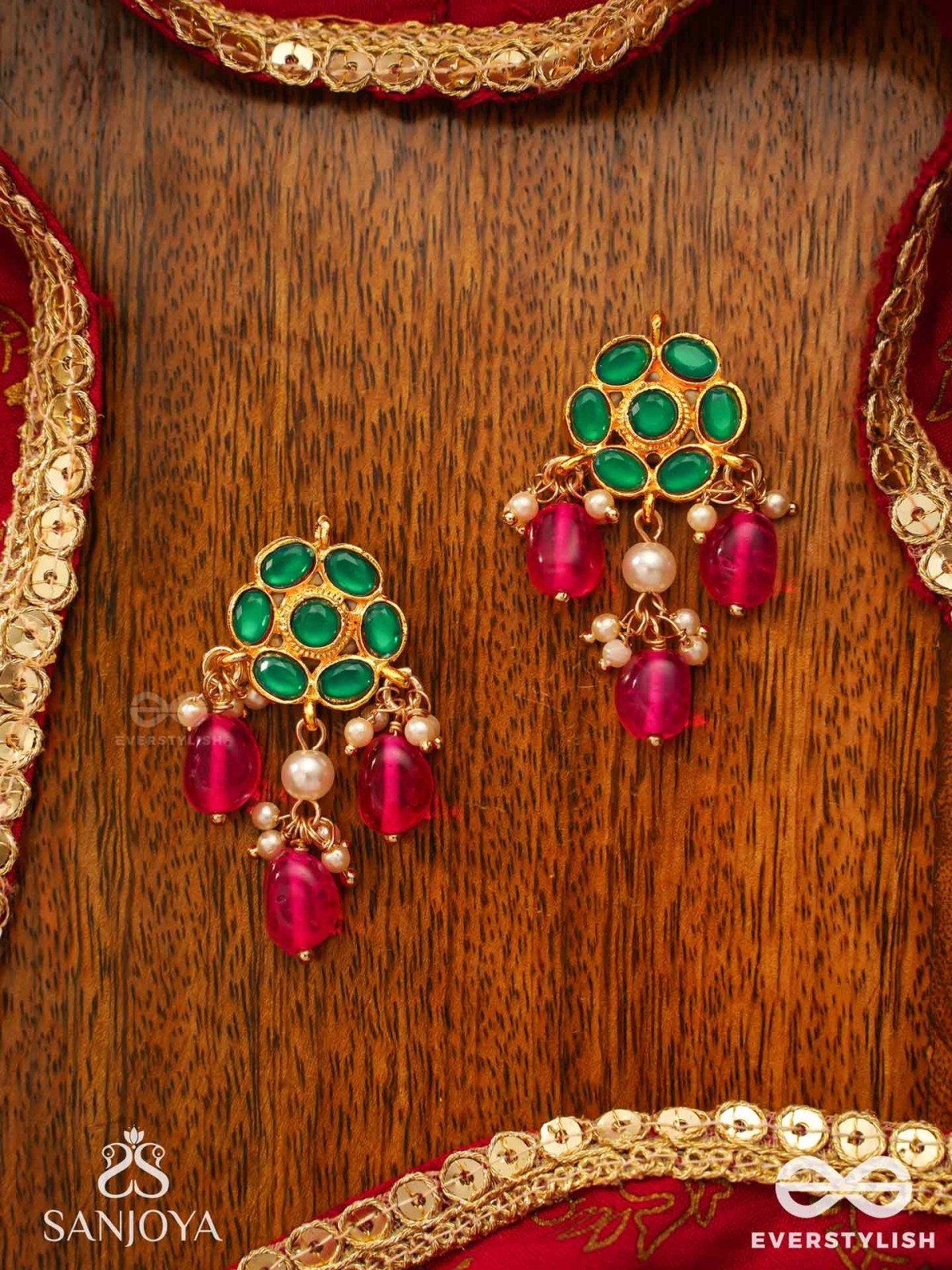 ANURAGA - LOVE’S EMBRACE - HERITAGE-INSPIRED KUNDAN POLKI EARRINGS WITH DAINTY BEADED DROPS