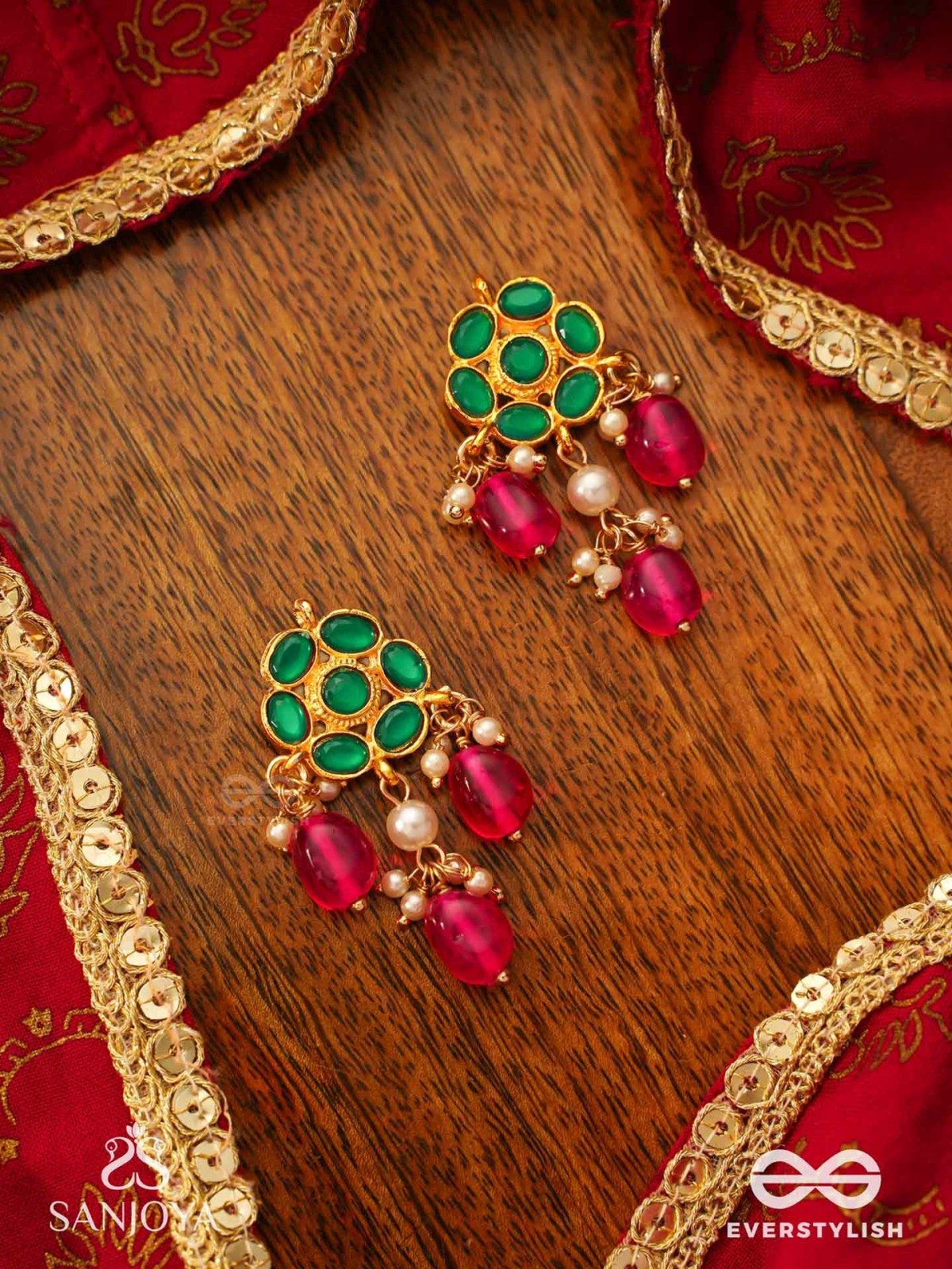 ANURAGA - LOVE’S EMBRACE - HERITAGE-INSPIRED KUNDAN POLKI EARRINGS WITH DAINTY BEADED DROPS