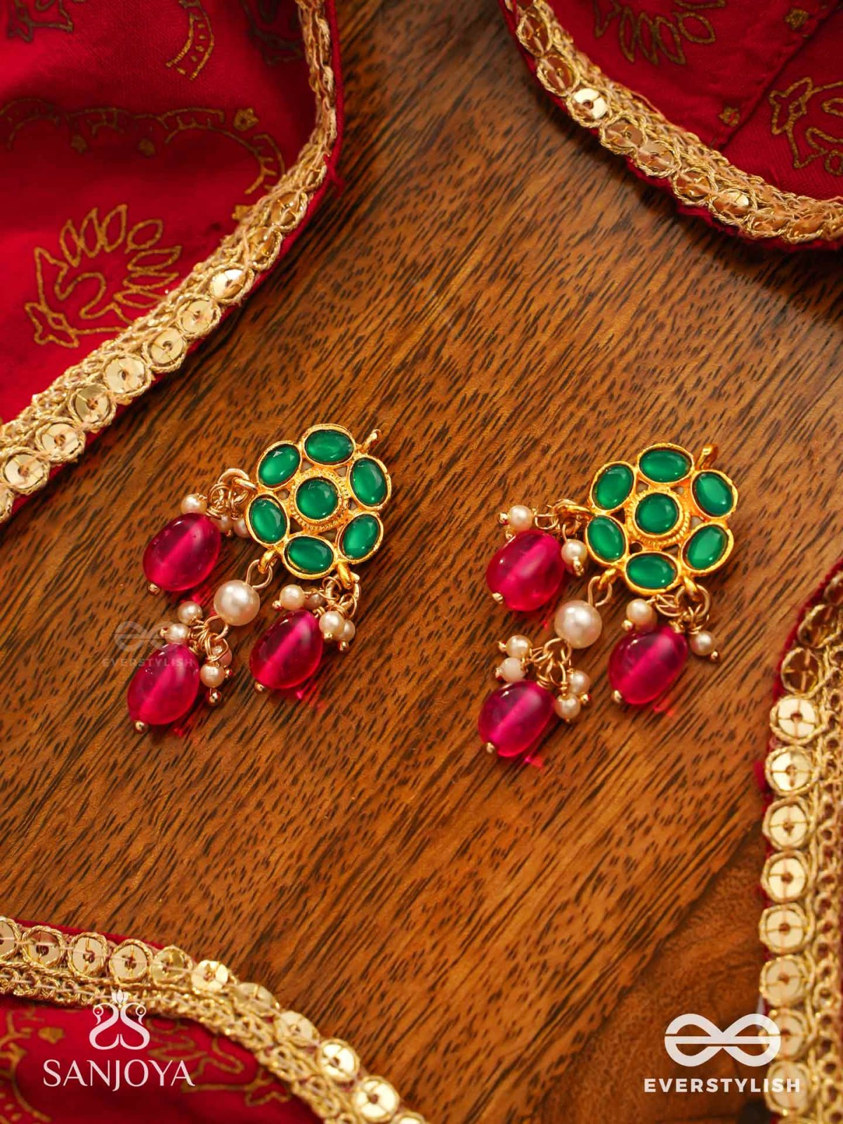 ANURAGA - LOVE’S EMBRACE - HERITAGE-INSPIRED KUNDAN POLKI EARRINGS WITH DAINTY BEADED DROPS