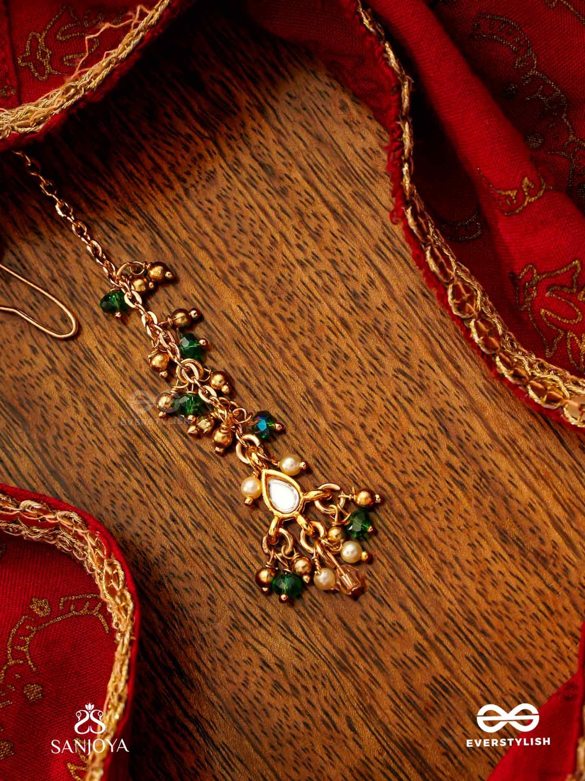 VARSHALEKHA - RAINFALL STROKES - ROYAL HERITAGE MULTI-STRAND KUNDAN MAANGTIKA WITH PEARL STRINGS AND POLKI DROPS