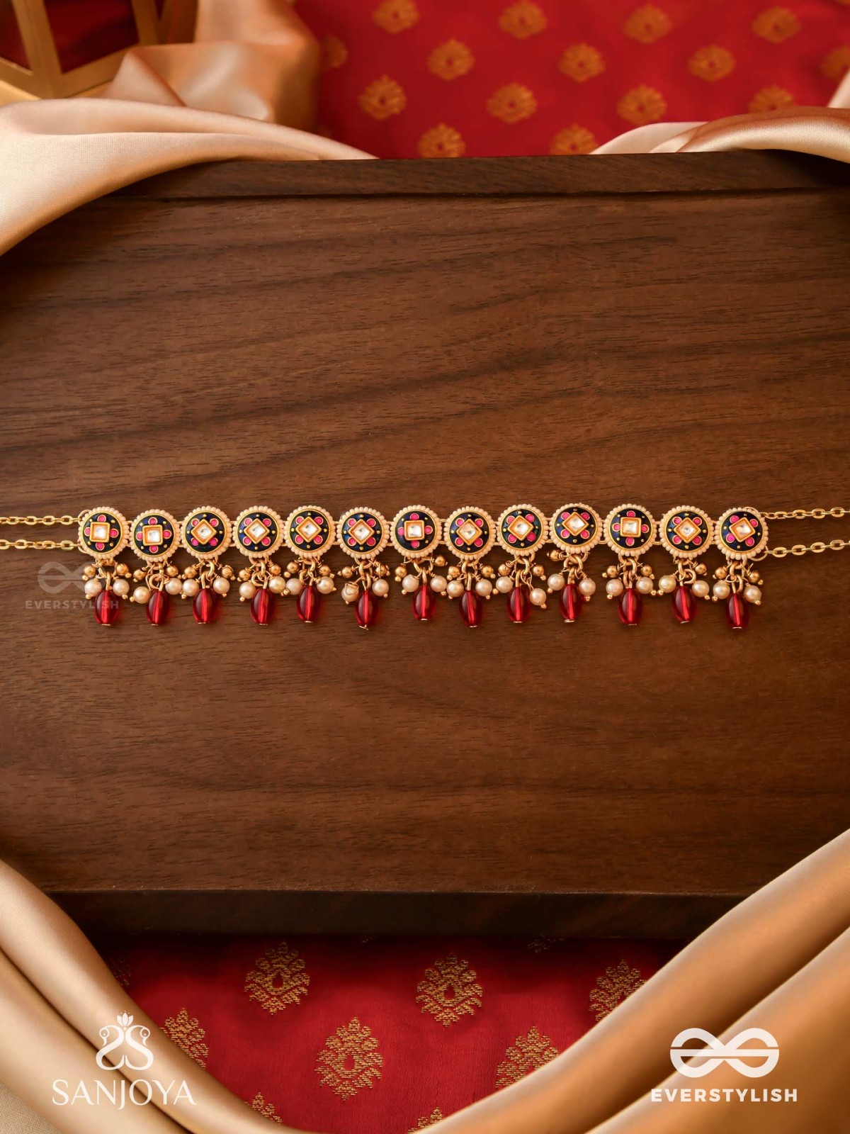 RUDRARAGA - MELODY OF RED - INTRICATE KUNDAN CHOKER WITH RUBY BEADS AND GOLDEN DETAILS