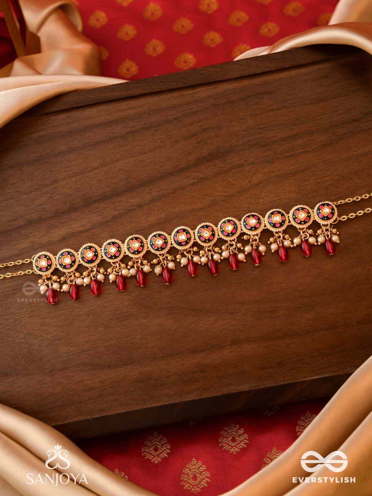 RUDRARAGA - MELODY OF RED - INTRICATE KUNDAN CHOKER WITH RUBY BEADS AND GOLDEN DETAILS