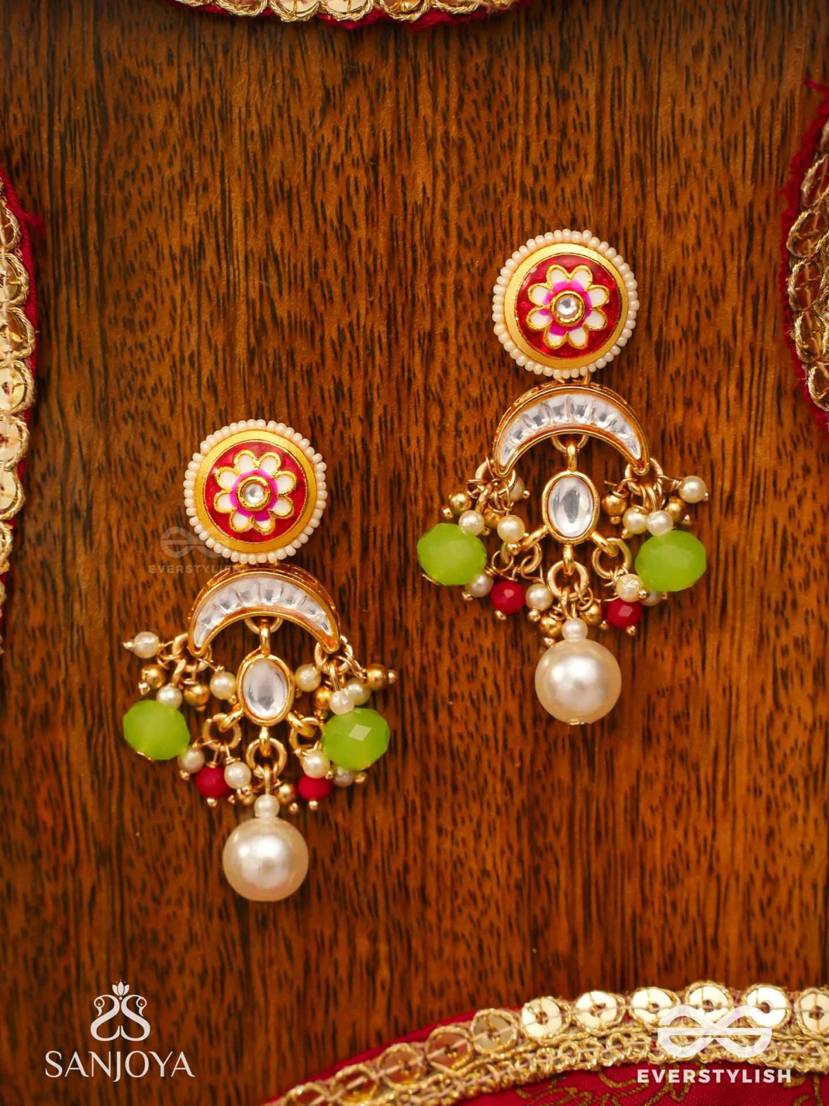 SUVARNACHANDRA - GOLDEN MOON - ROYAL KUNDAN EARRINGS WITH ORNATE CRESCENT DESIGNS AND GEM EMBELLISHMENTS