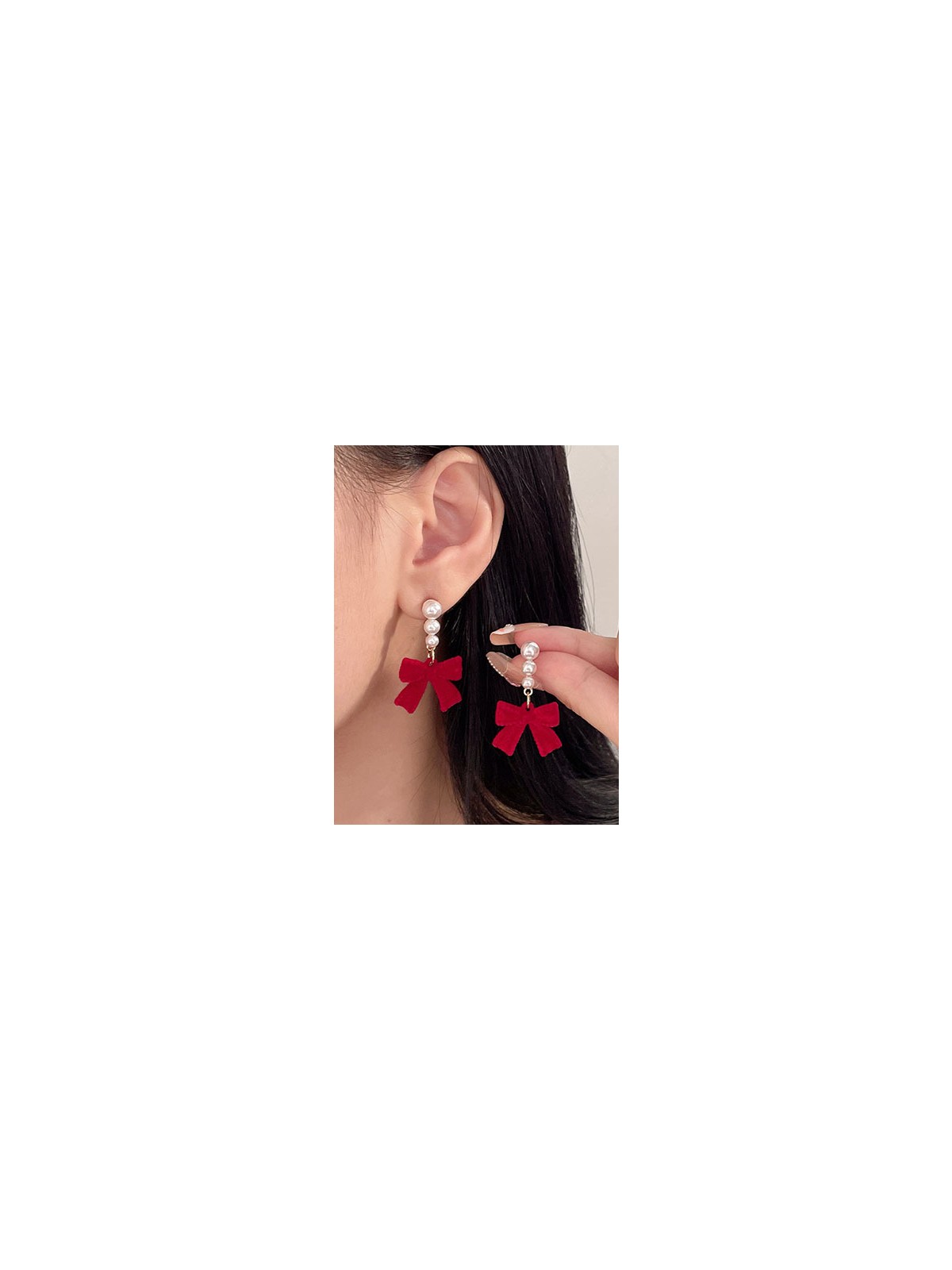 RUBY GRACE - TIMELESS RED BOW & PEARL EARRINGS