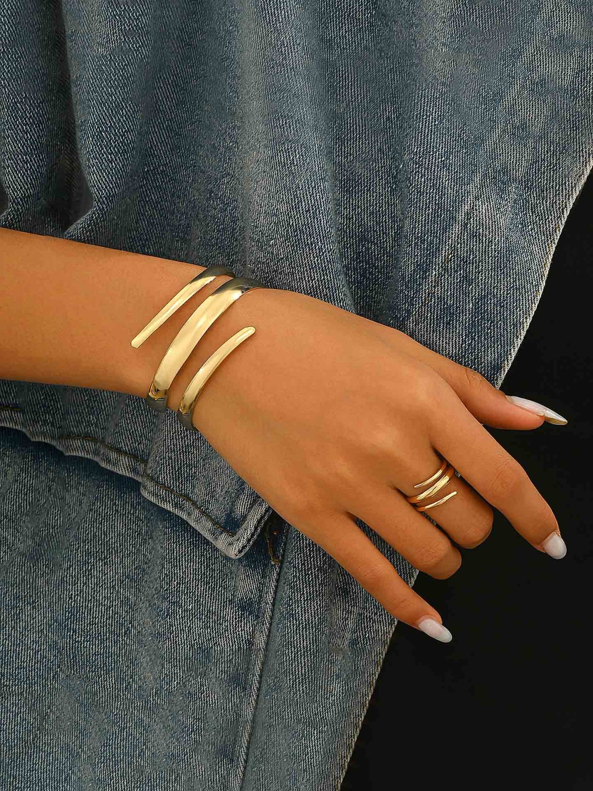 AURIC SWIRL - CONTEMPORARY GOLDEN TWIST RING+ TWISTED GLEAM- SLEEK AND POLISHED METALLIC CUFF BRACELET