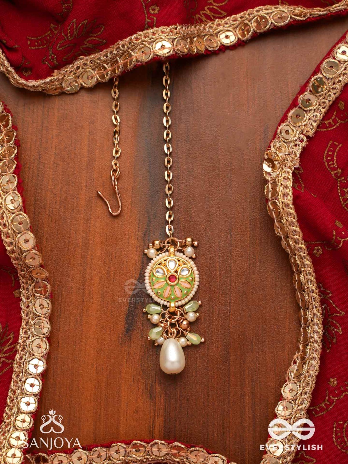 TANVIKA - DELICATE BEAUTY- DELICATE ENAMELLED MAANGTIKA WITH PEARLS AND BEADS