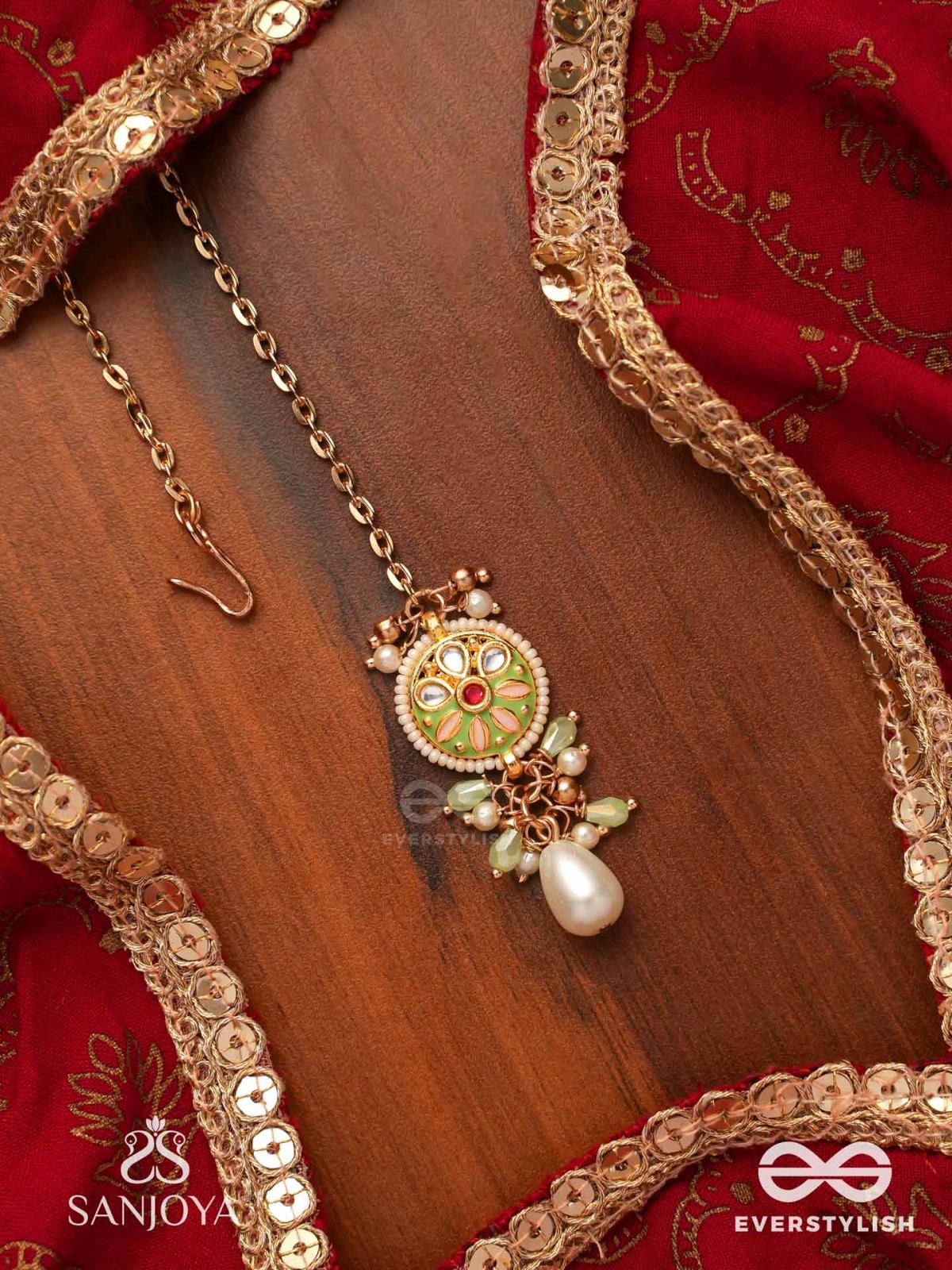TANVIKA - DELICATE BEAUTY- DELICATE ENAMELLED MAANGTIKA WITH PEARLS AND BEADS