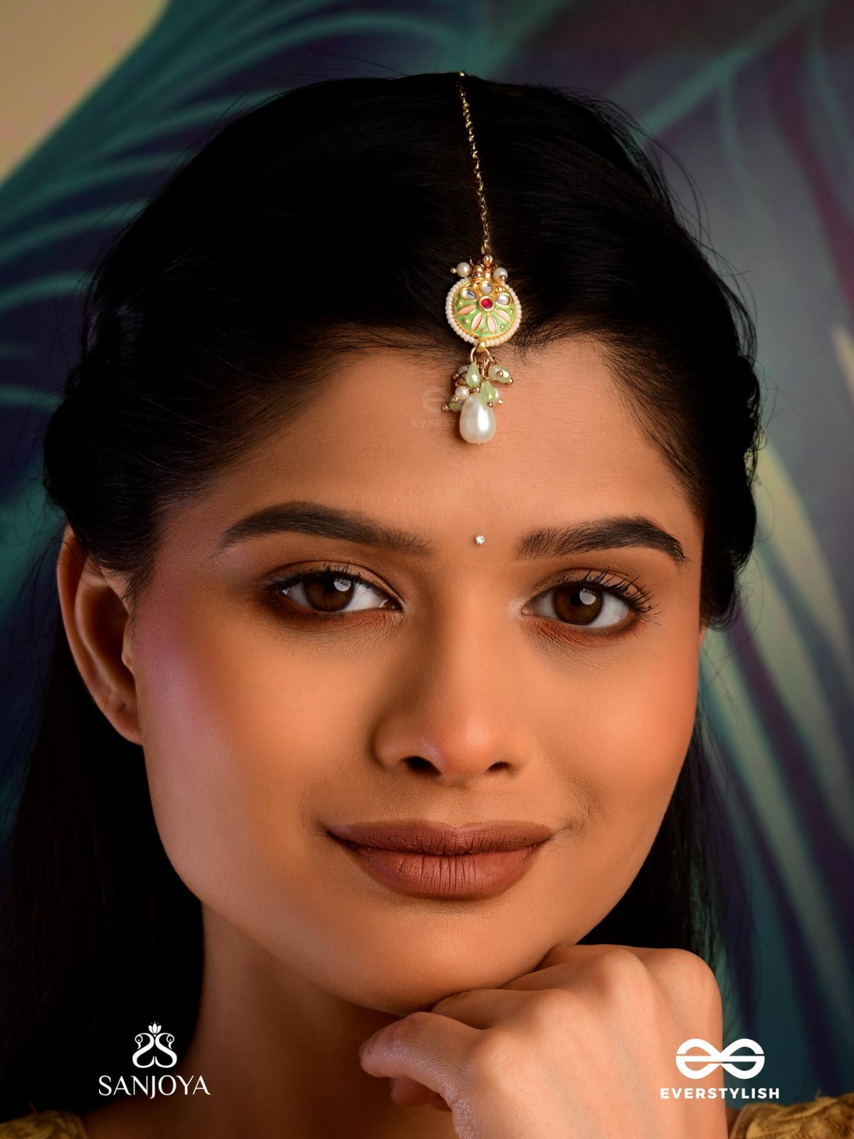 TANVIKA - DELICATE BEAUTY- DELICATE ENAMELLED MAANGTIKA WITH PEARLS AND BEADS