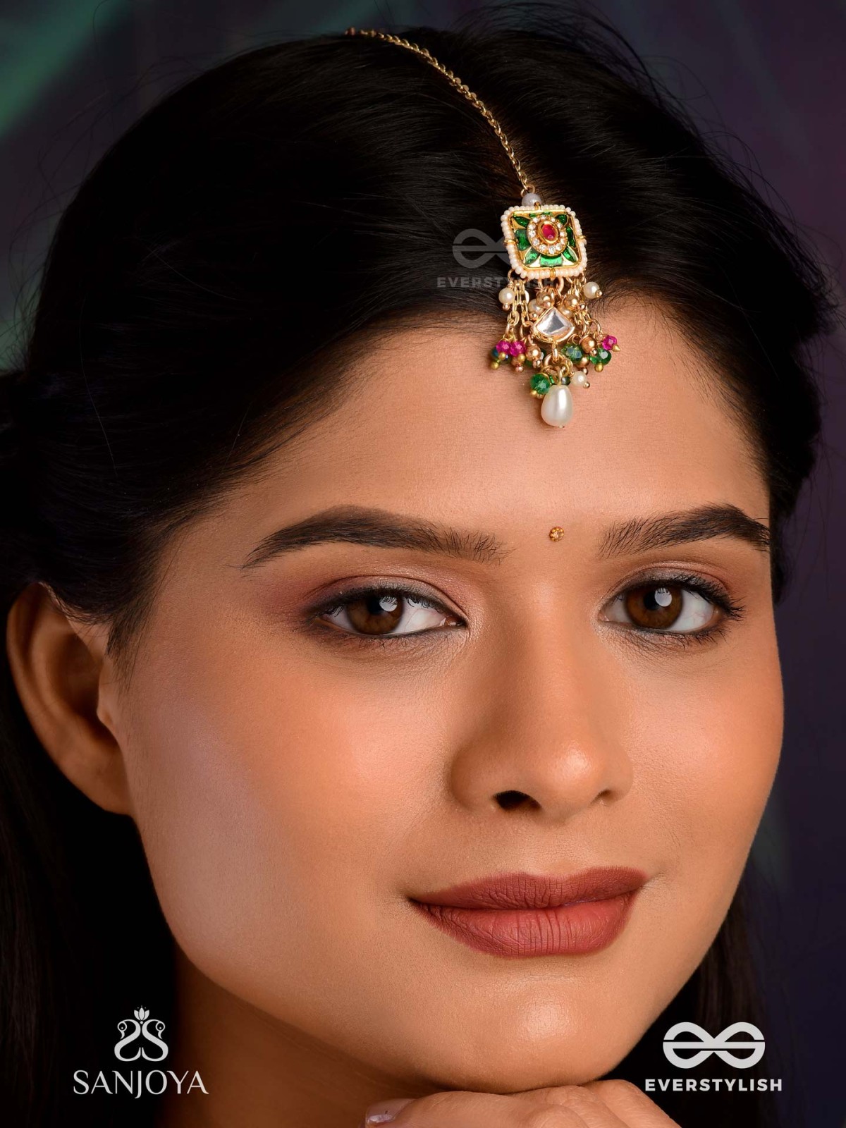 RANIRAGA - QUEEN’S MELODY- EXQUISITE KUNDAN MAANGTIKA WITH FLORAL ENAMEL WORK, BEADS AND PEARLS