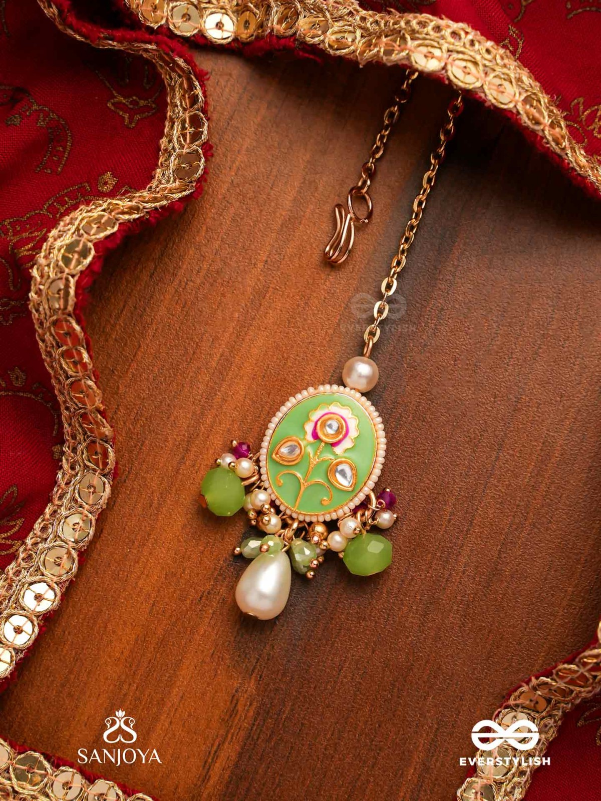 KARUNYA - GRACEFUL AURA- INTRICATE KUNDAN MAANGTIKA WITH PEARLS, BEADS AND GEMSTONES