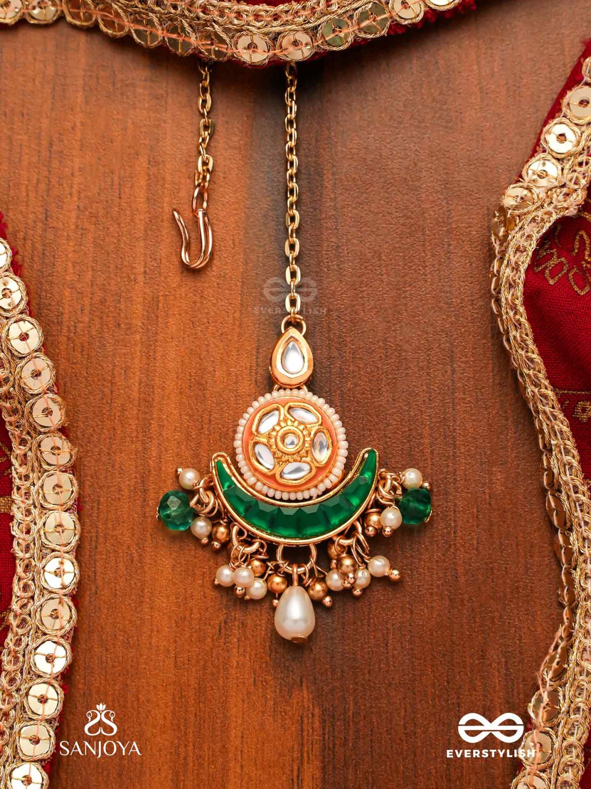 SOMALEKHA - MOON’S TRACE- MODERN YET TRADITIONAL KUNDAN MAANGTIKA WITH LUSTROUS PEARLS AND BEADS