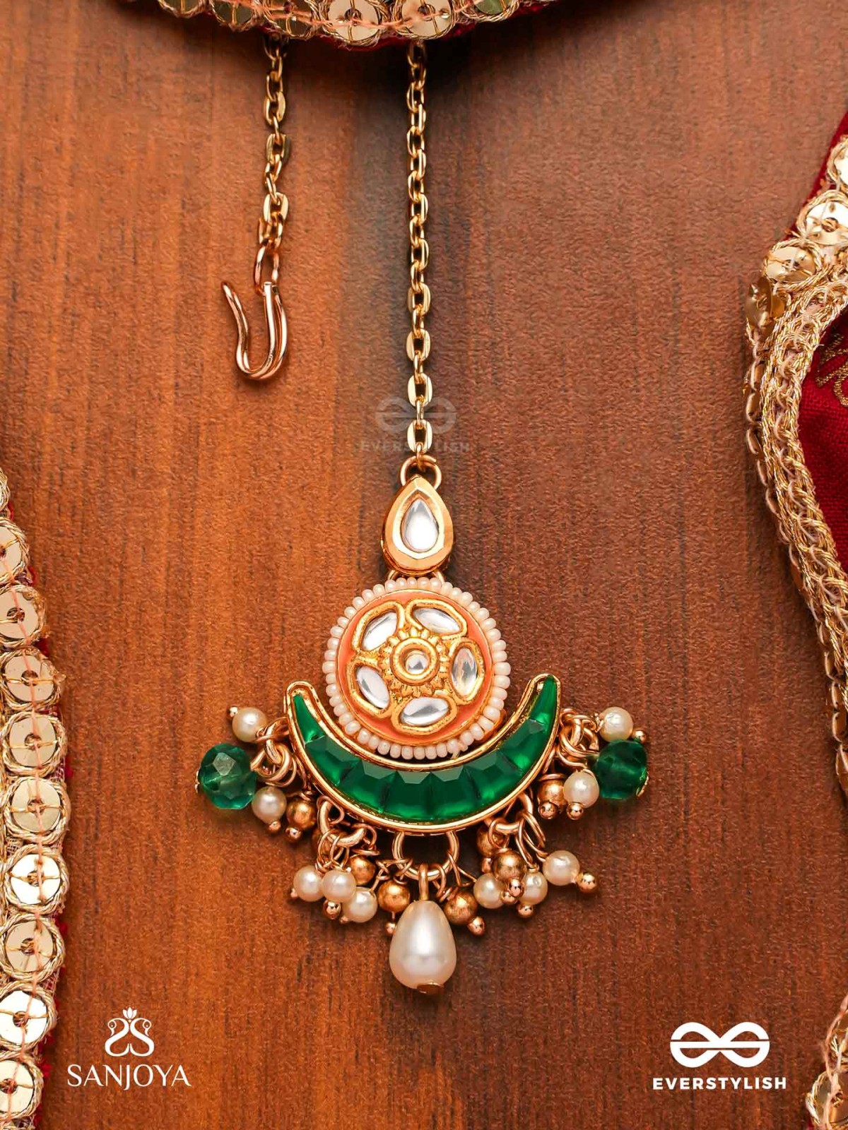 SOMALEKHA - MOON’S TRACE- MODERN YET TRADITIONAL KUNDAN MAANGTIKA WITH LUSTROUS PEARLS AND BEADS