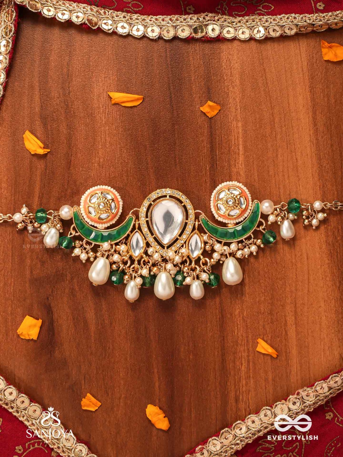 SOMALEKHA - MOON’S TRACE- MODERN YET TRADITIONAL KUNDAN NECKPIECE WITH LUSTROUS PEARLS AND BEADS
