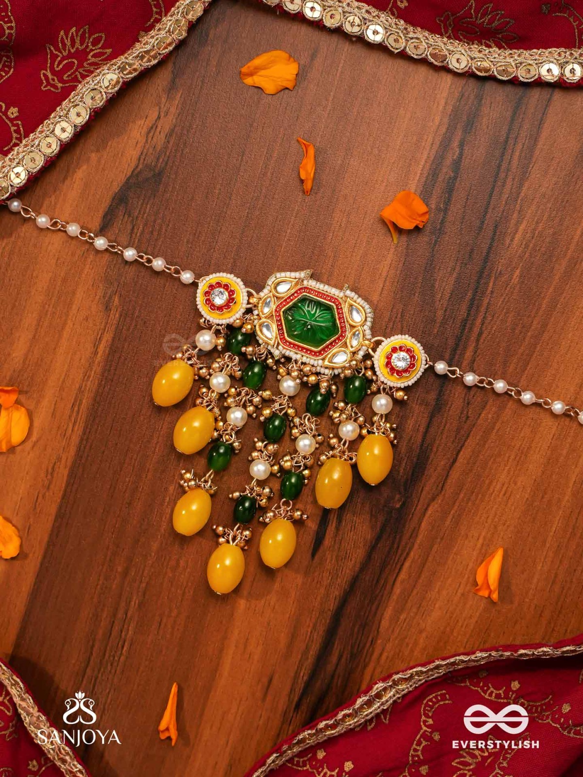 PITAMBRINI - ADORNED IN YELLOW- KUNDAN HANDCRAFTED NECKPIECE WITH PEARLS AND BEADS