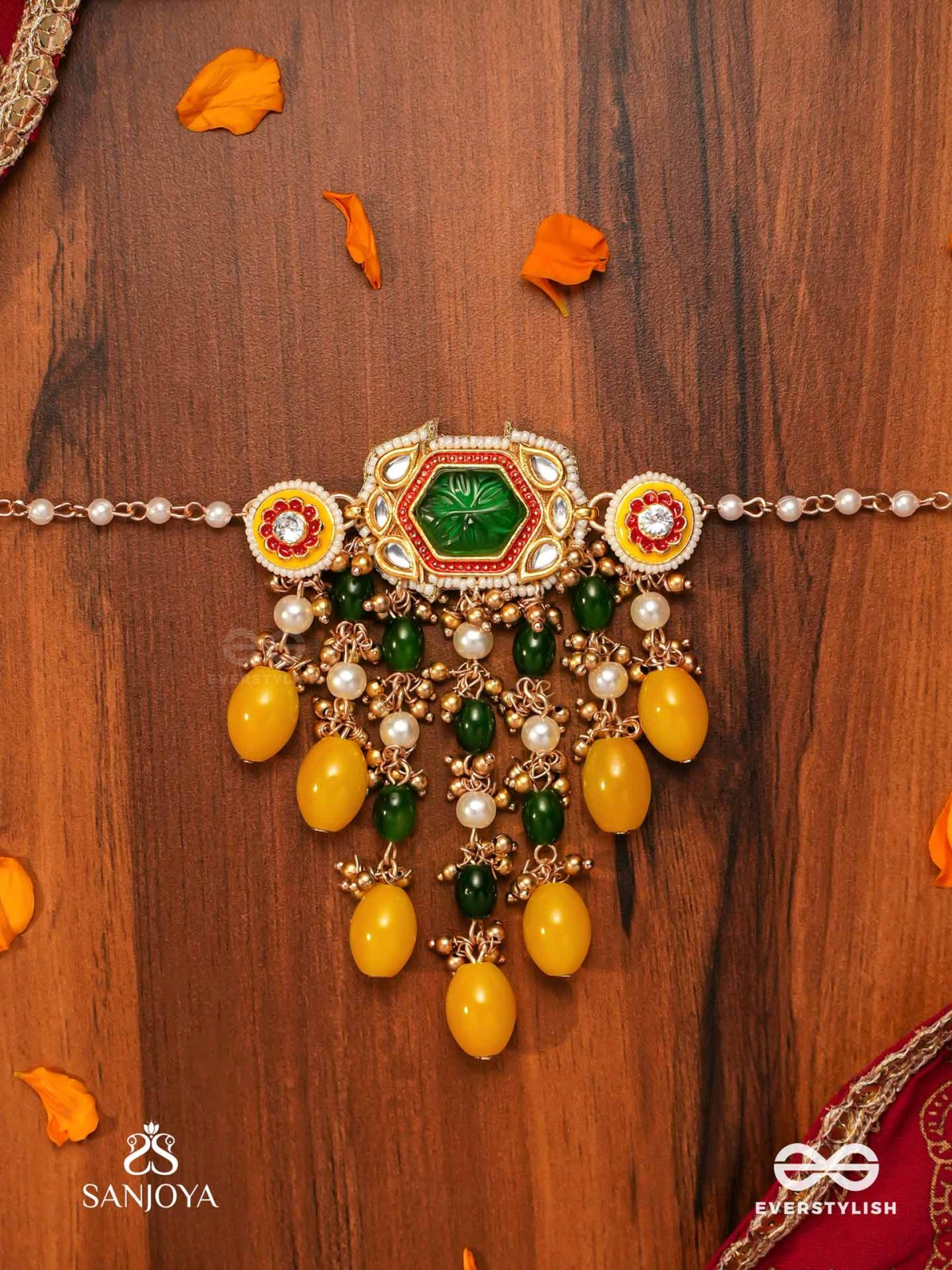PITAMBRINI - ADORNED IN YELLOW- KUNDAN HANDCRAFTED NECKPIECE WITH PEARLS AND BEADS
