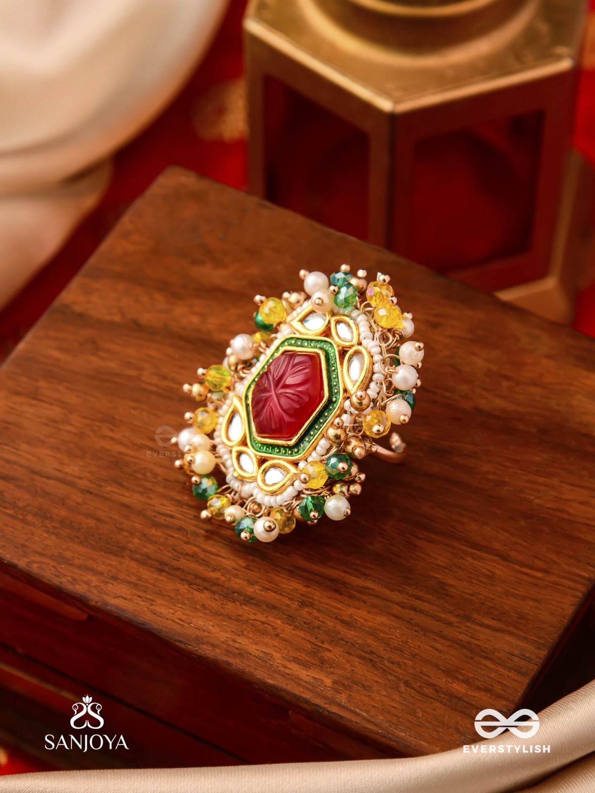 SURYAPRABHA - SUN’S AURA- LUXE HERITAGE KUNDAN RING WITH PEARLS, BEADS AND GEMSTONES