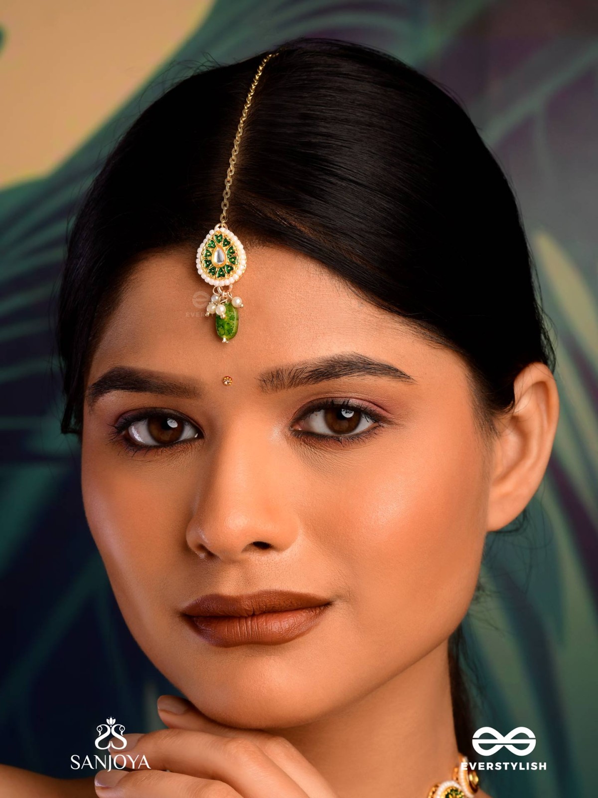 SATRANGIJA - RAINBOW-CLAD- FESTIVE ENAMELLED KUNDAN MAANGTIKA WITH COLORFUL DROPS AND PEARLS