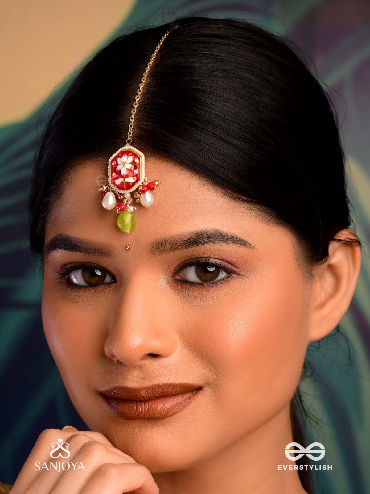 PADMALATA - LOTUS CREEPER - ENAMELED LOTUS PATTERN MAANGTIKA WITH PEARLS AND BEAD DROPS