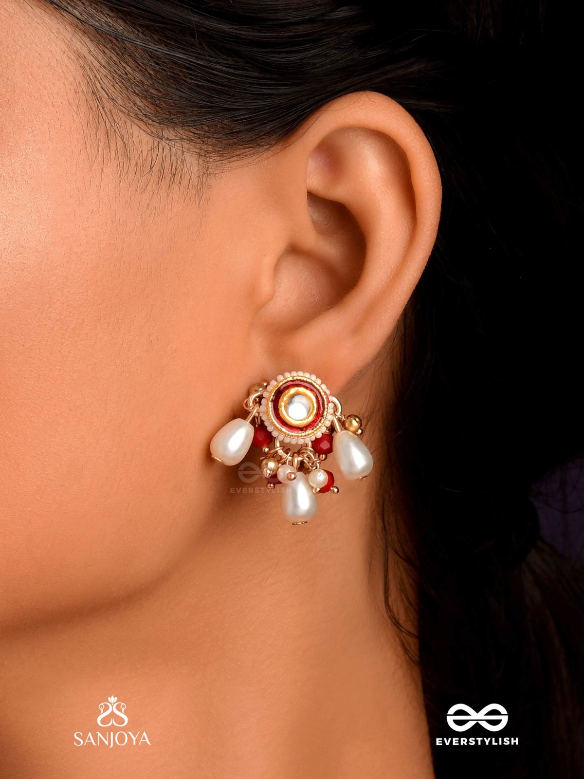 VARSHA - PEARL RAIN- MINIMAL STRINGED KUNDAN EARRINGS WITH LUSTROUS PEARL DROPLETS