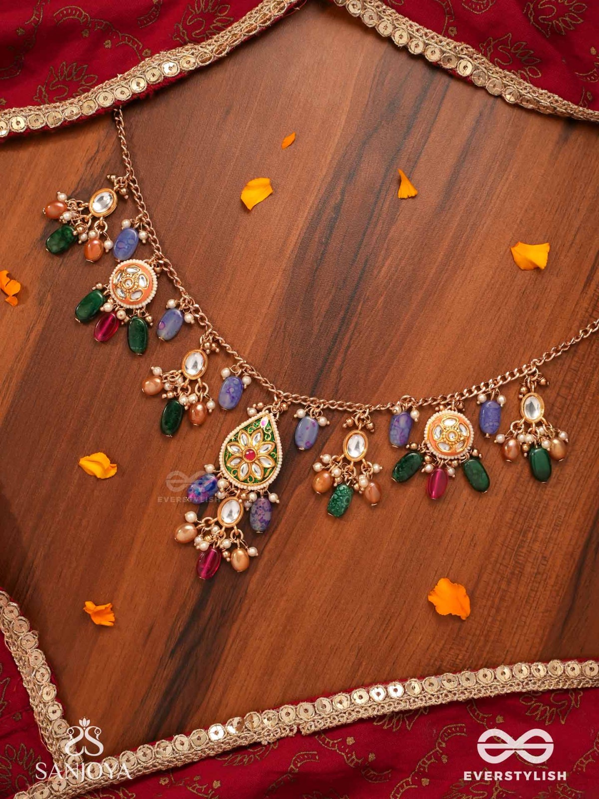 RANGKUSUMA - BLOOM OF COLORS- VIBRANT KUNDAN NECKLACE WITH BEADS, PEARLS AND ENAMELLING
