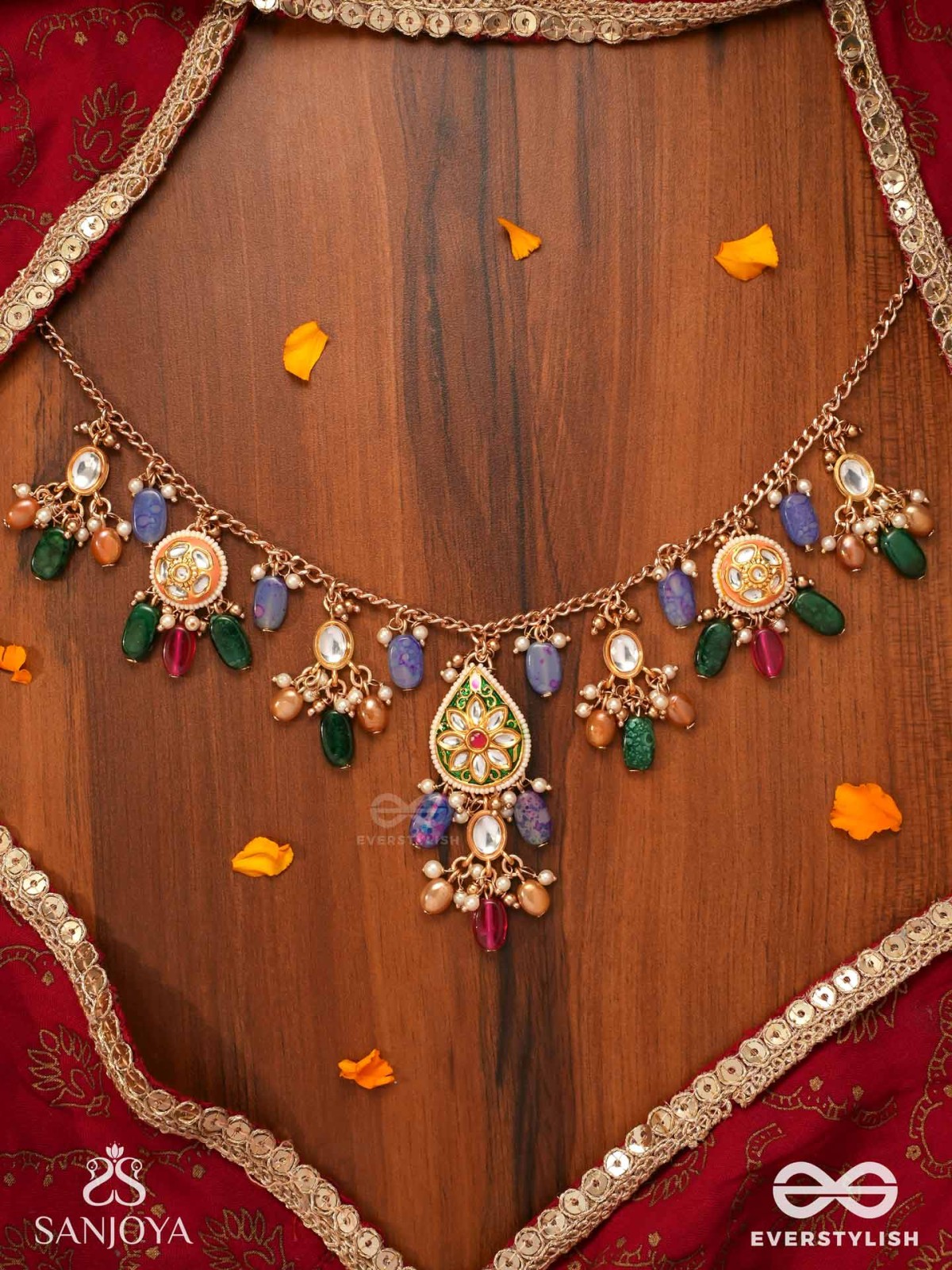 RANGKUSUMA - BLOOM OF COLORS- VIBRANT KUNDAN NECKLACE WITH BEADS, PEARLS AND ENAMELLING