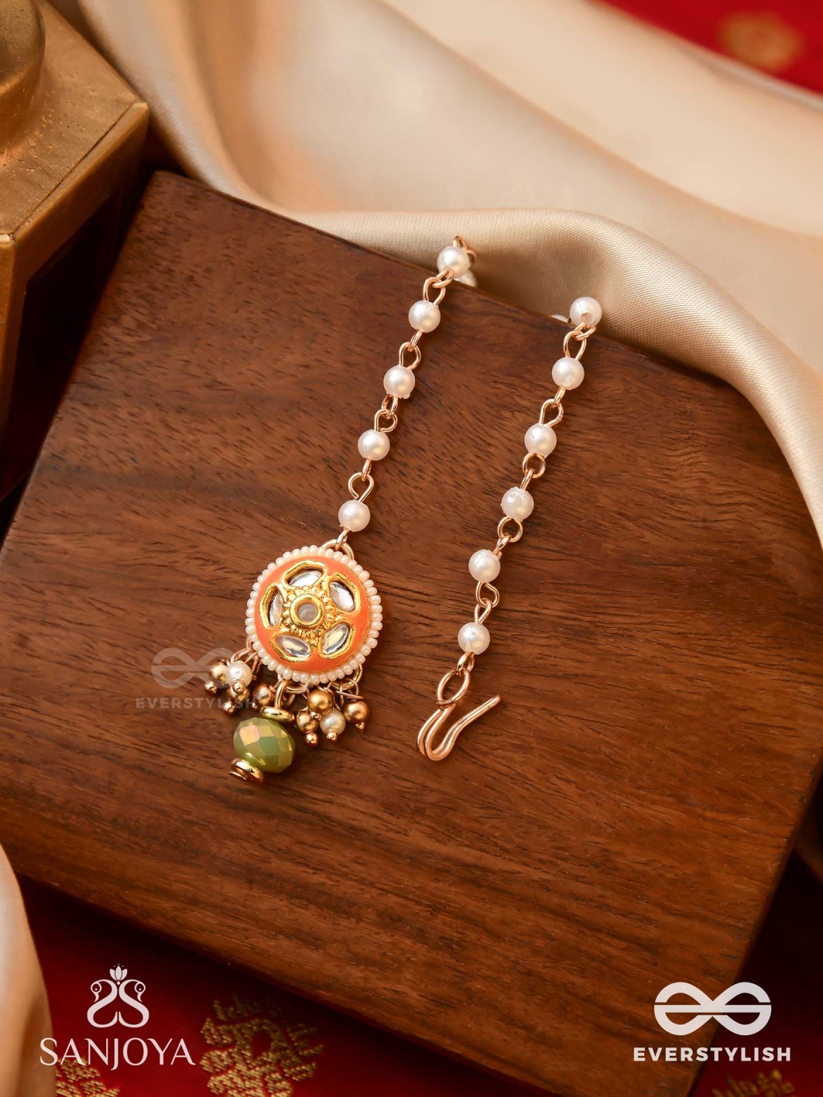 RAGTANIKA - COLORED COMPOSITION- HERITAGE STYLE KUNDAN MAANGTIKA WITH PEARLS AND BEADS