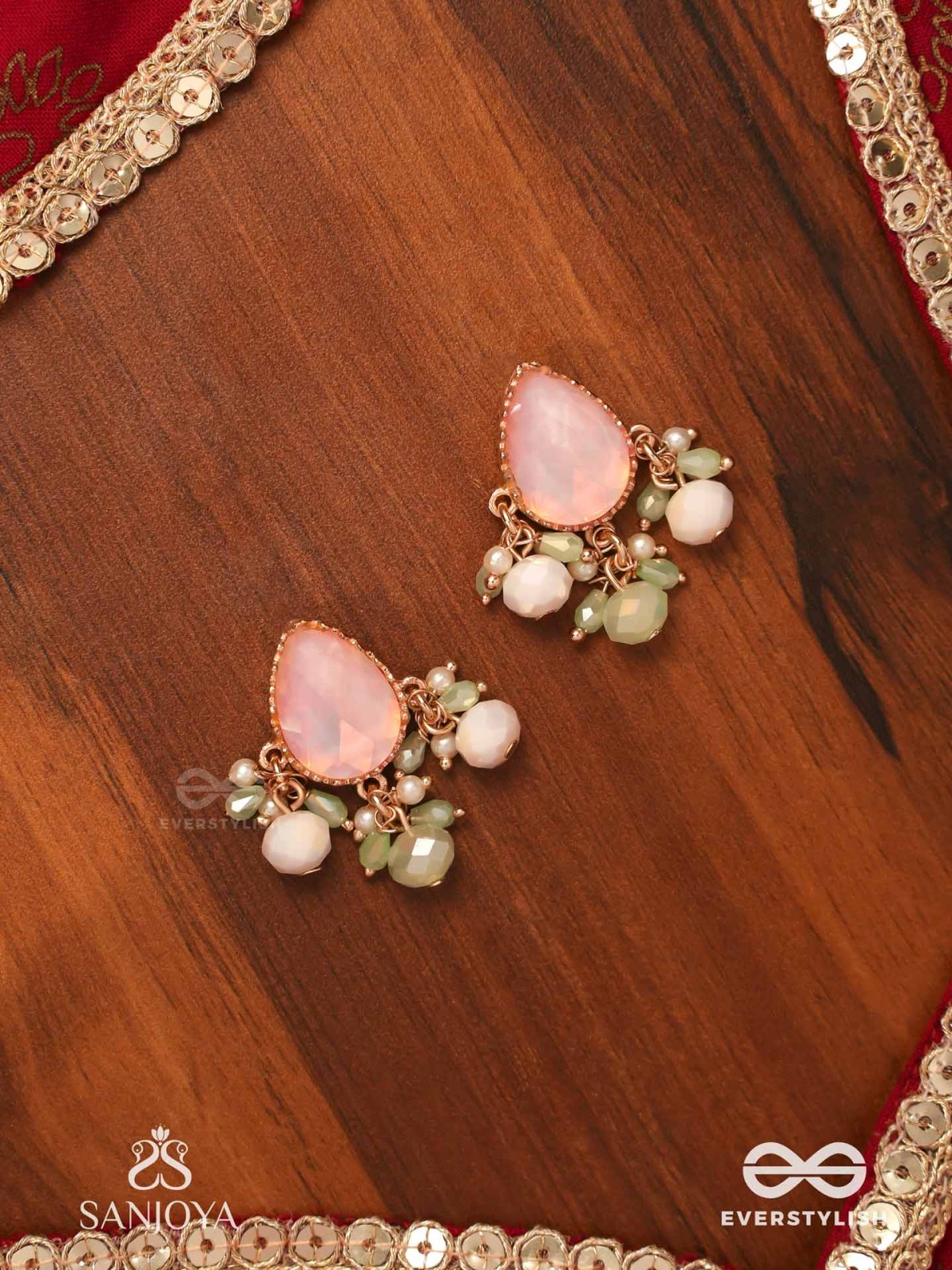 PRAKRITI - NATURE’S TOUCH- PEACH TEARDROP EARRINGS WITH PASTEL GEMSTONES AND BEADS