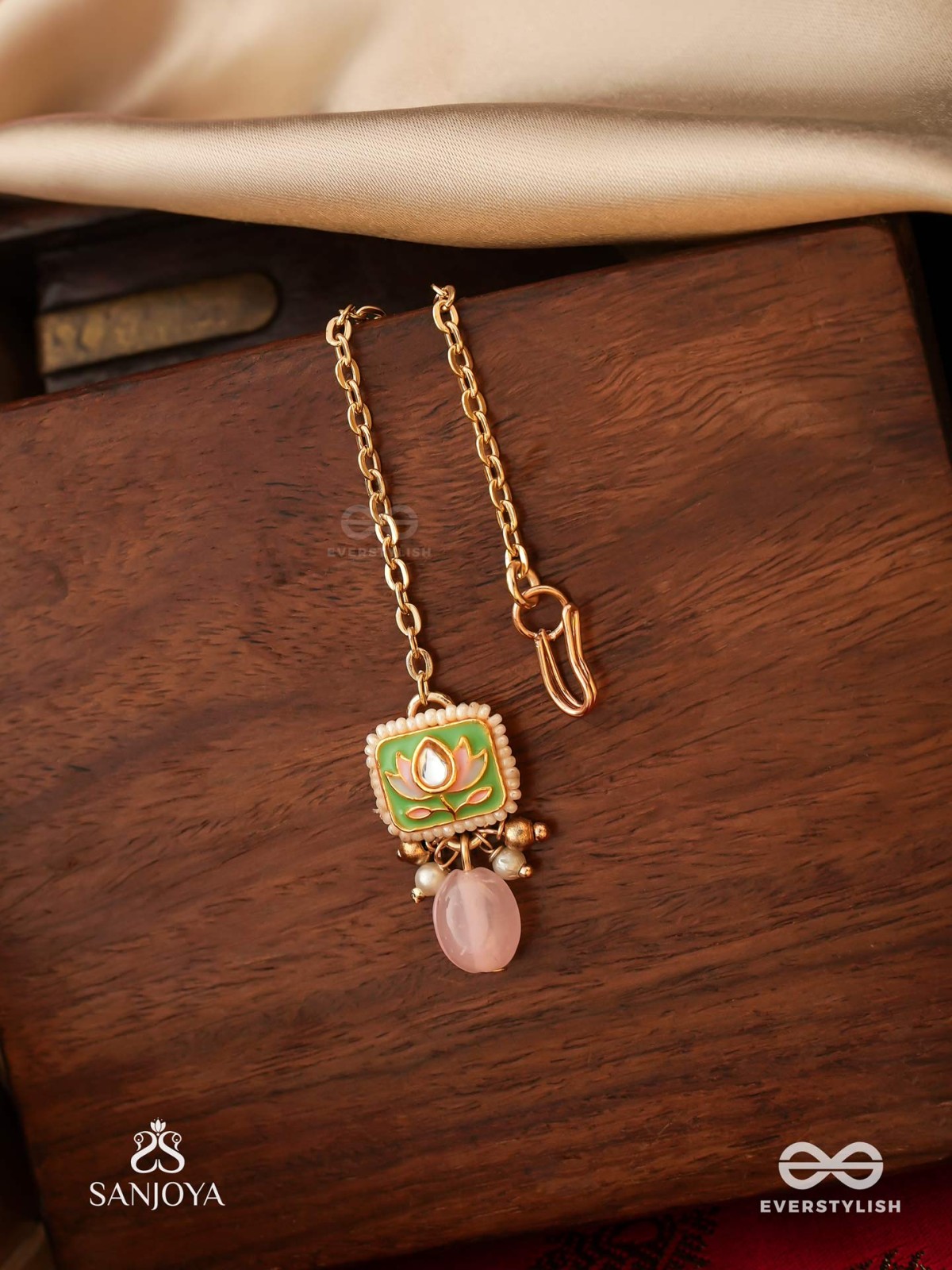 MRIDULPADMA - GENTLE LOTUS- DELICATE KUNDAN MAANGTIKA WITH FLORAL MOTIFS, BEADS AND PEARLS