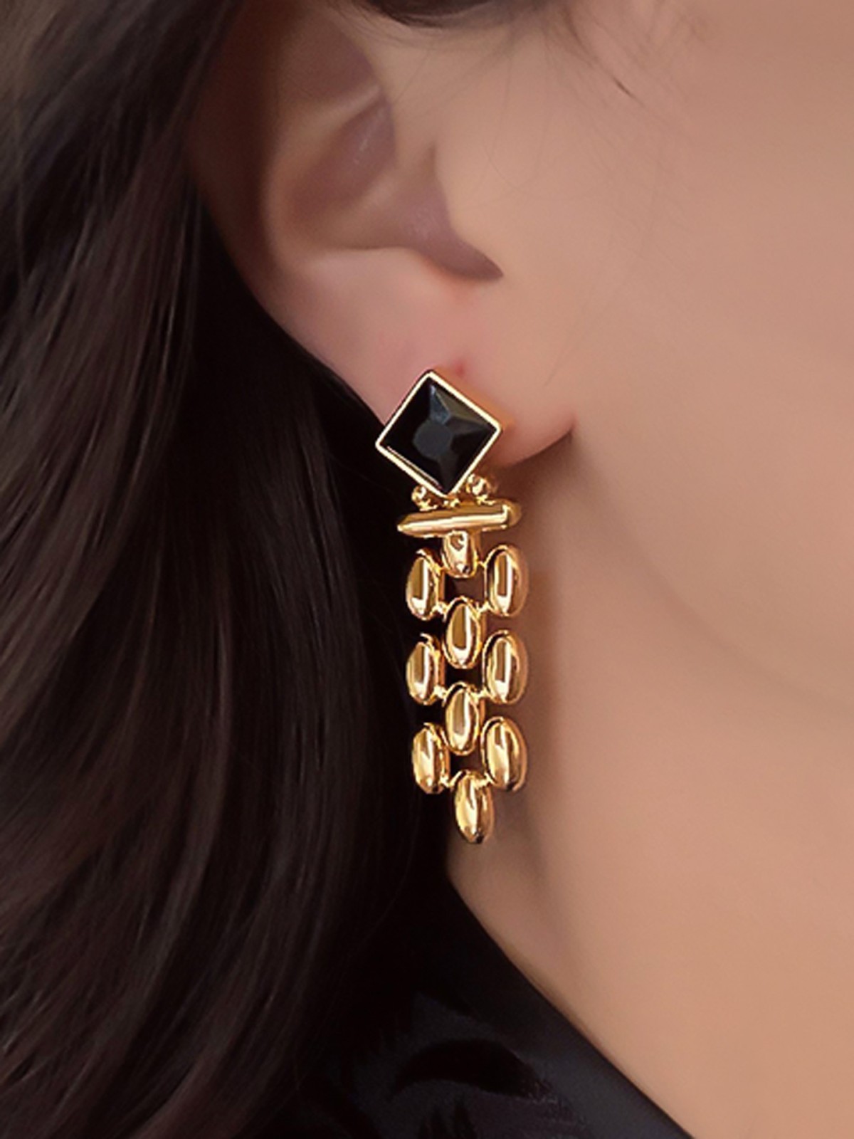 BLACK AURA-  BLACK AND GOLD STATEMENT EARRINGS