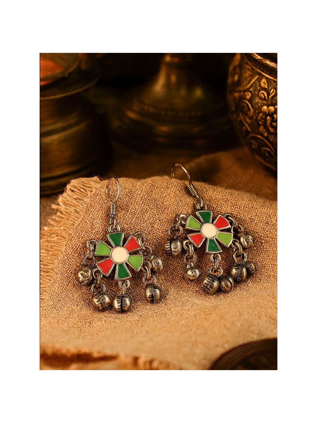 RUSTIC BLOOM – OXIDISED FLOWER DROP EARRINGS