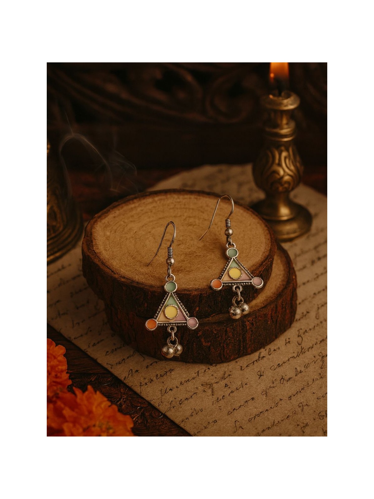 MYSTIC PRISM - PASTEL ENAMELLED OXIDISED EARRINGS