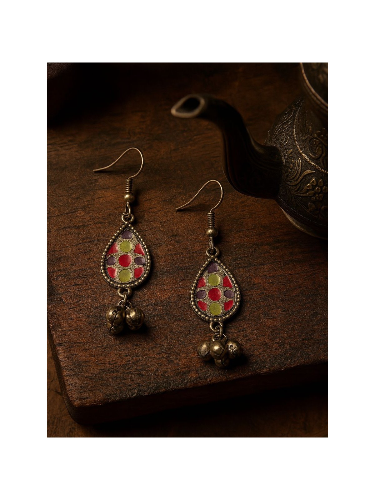 RANG CHARM- OXIDISED ENAMELLED TEARDROP EARRING