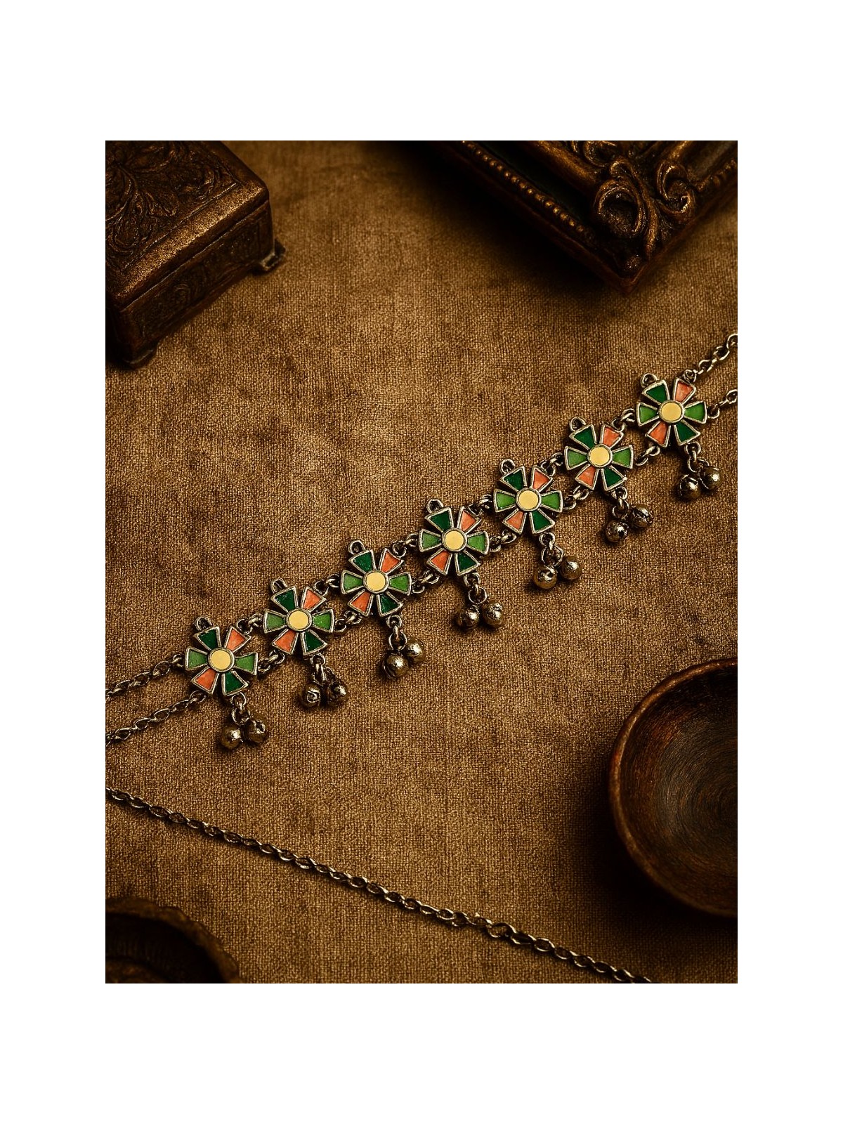 SPRING WHIM- OXIDISED FLORAL CHARM CHOKER