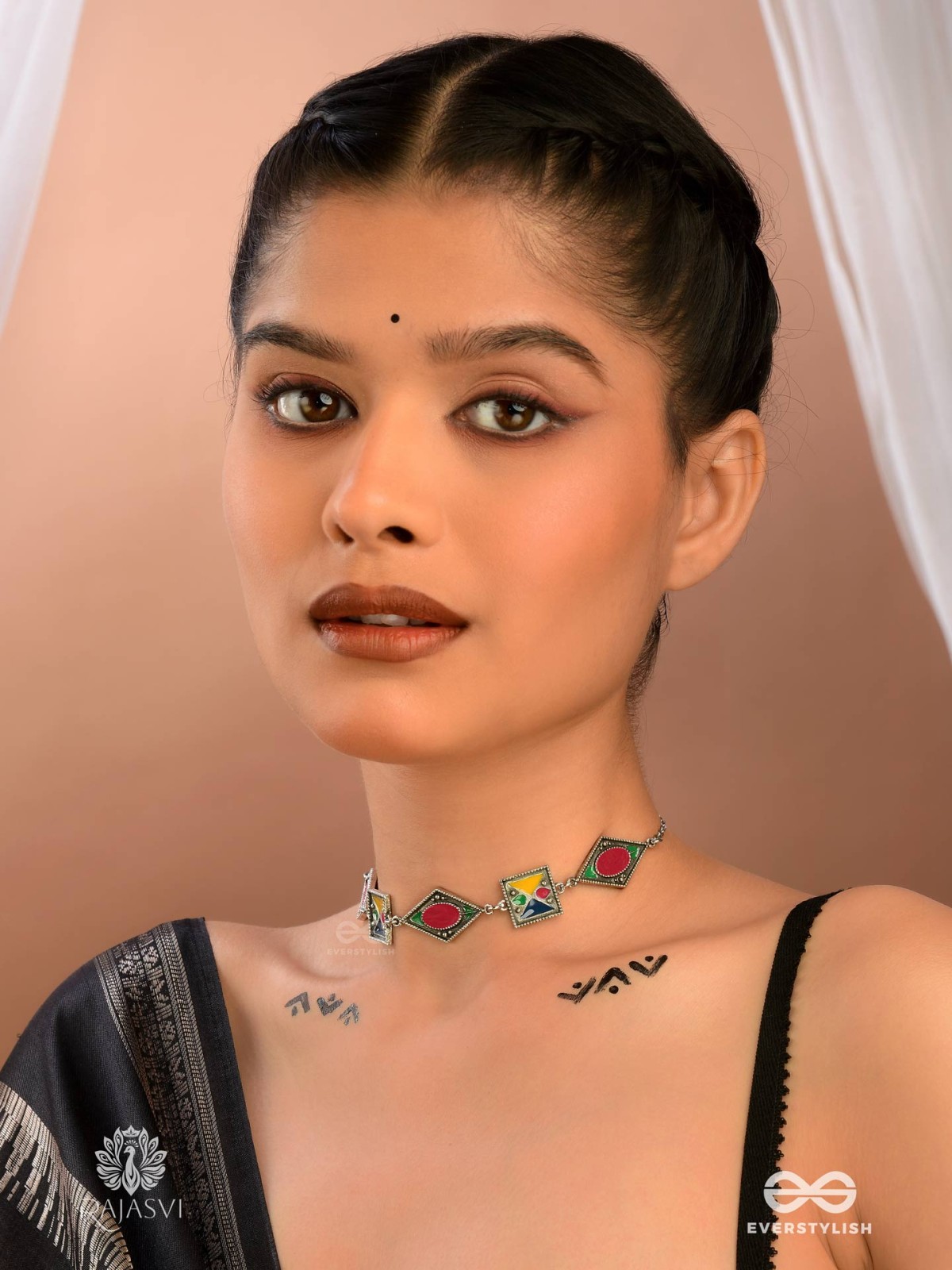 TILED TALES - MULTICOLOR ENAMELLED OXIDISED CHOKER