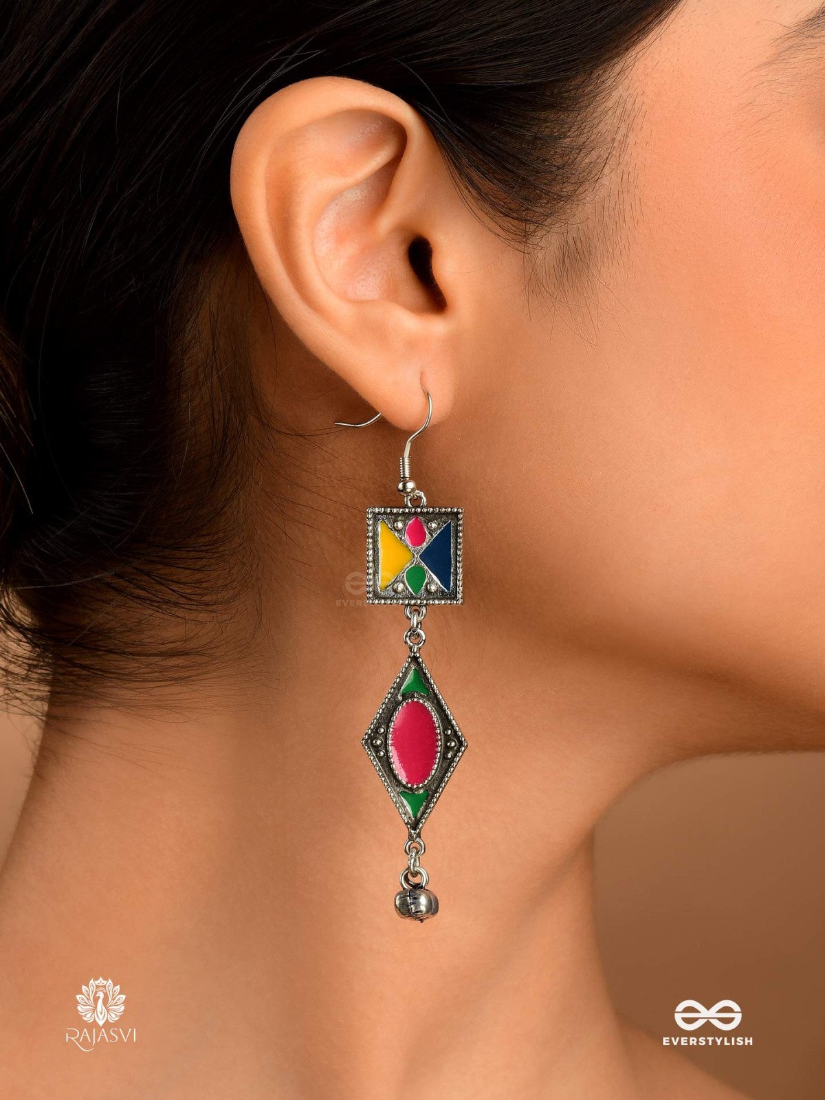 ARTFOLK - ENAMELLED TRIBAL OXIDISED EARRING