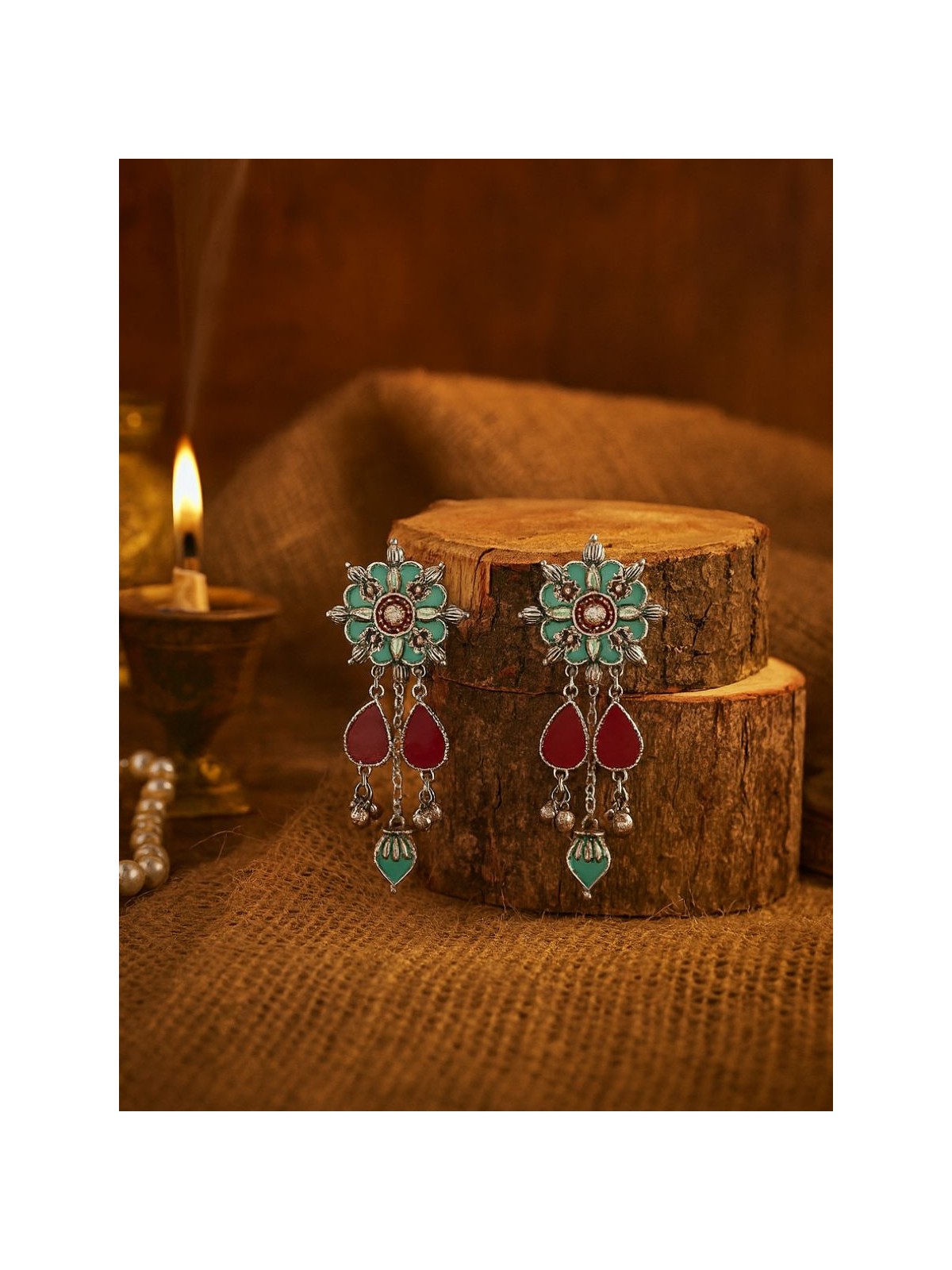 ROYAL NOMAD - ENAMELLED FLORAL OXIDISED EARRING