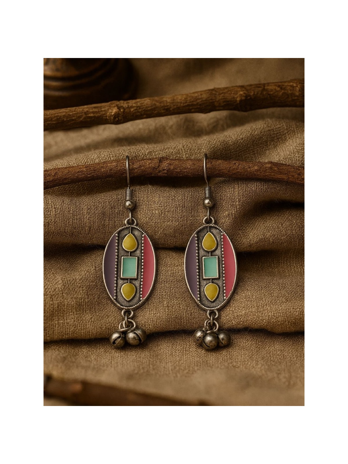 BAZAAR BEAT- OVAL ENAMELLED OXIDISED EARRINGS