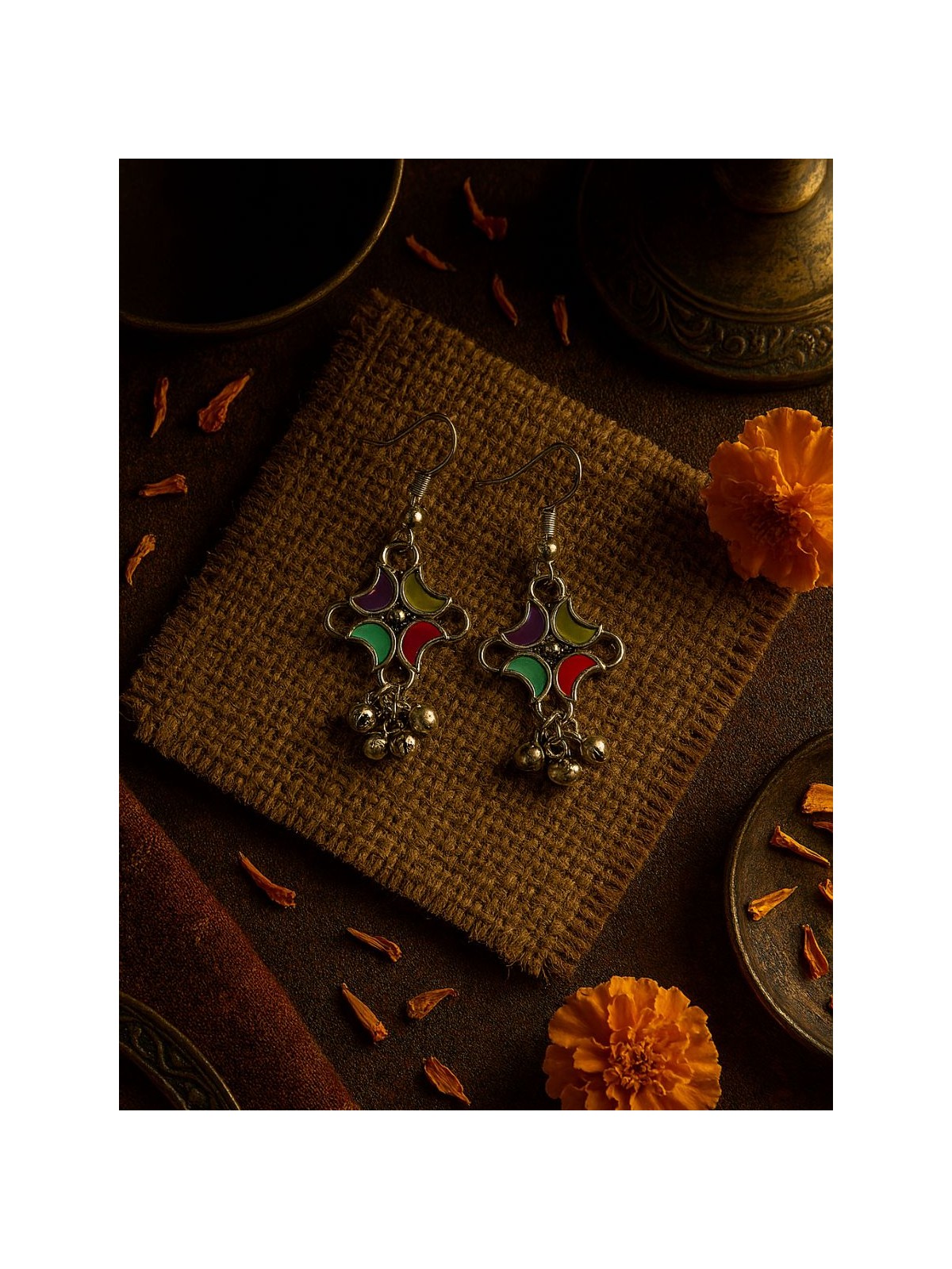 MOON BLOOM-  CRESCENT-SHAPED ENAMEL EARRINGS