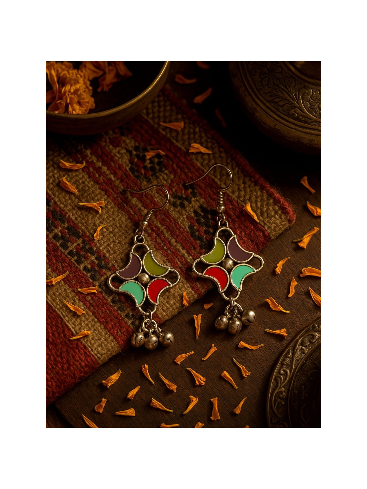 MOON BLOOM-  CRESCENT-SHAPED ENAMEL EARRINGS