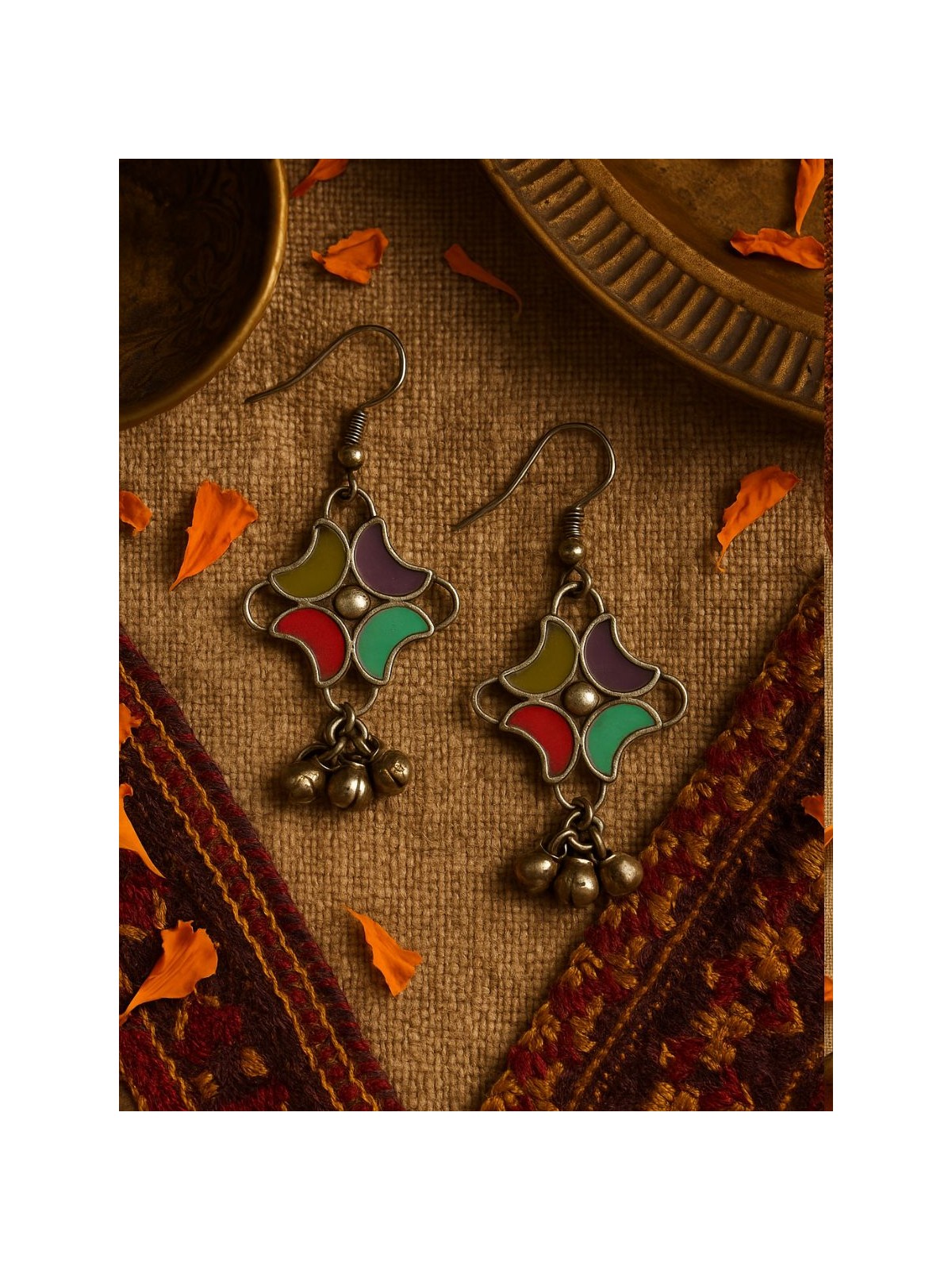 MOON BLOOM-  CRESCENT-SHAPED ENAMEL EARRINGS