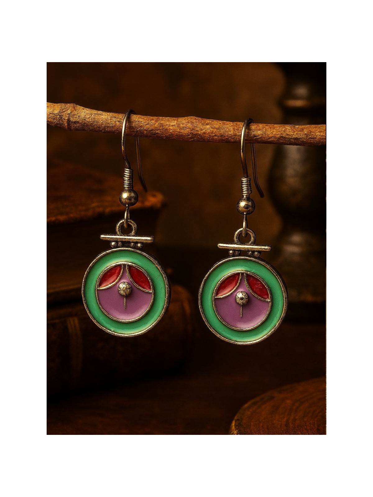 CANDY SWIRL - CIRCULAR ENAMELLED OXIDISED EARRING