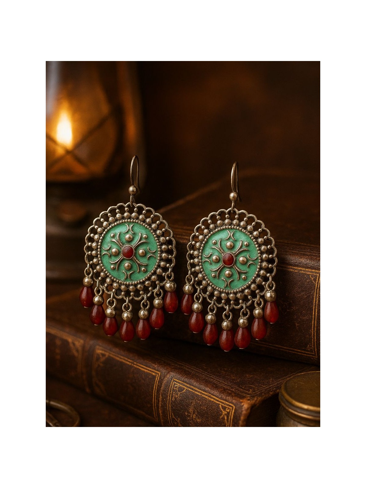 BLUE BURST- ENAMELLED OXIDISED EARRING