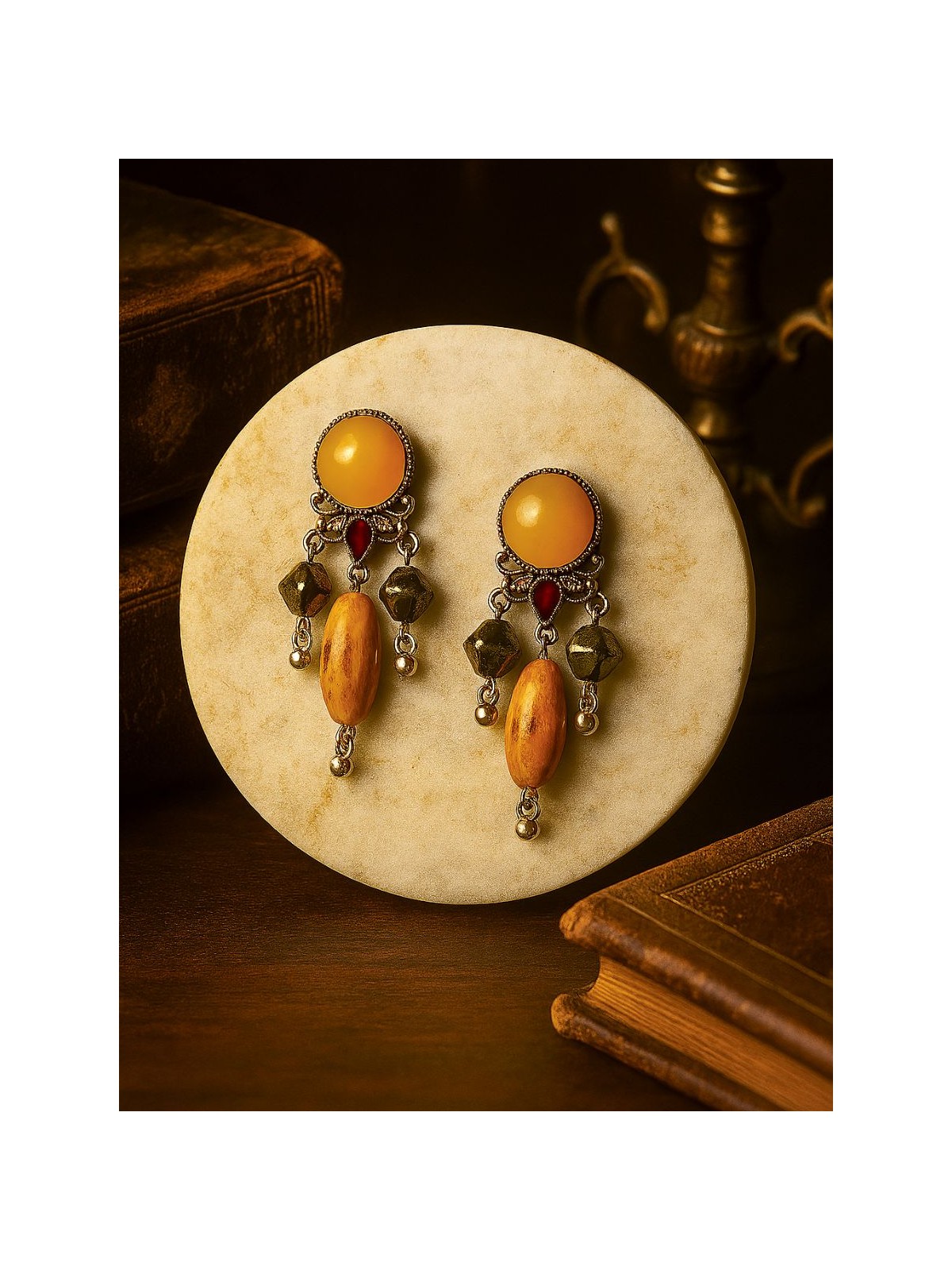DESERT GEM- MULTI-STONE OXIDISED DANGLE EARRING