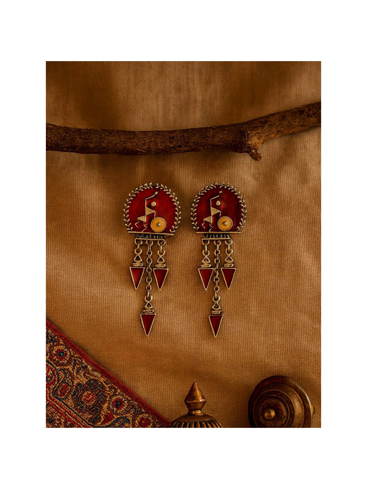 TRIBAL RISE - OXIDISED ENAMELLED EARRING WITH FOLK FIGURE