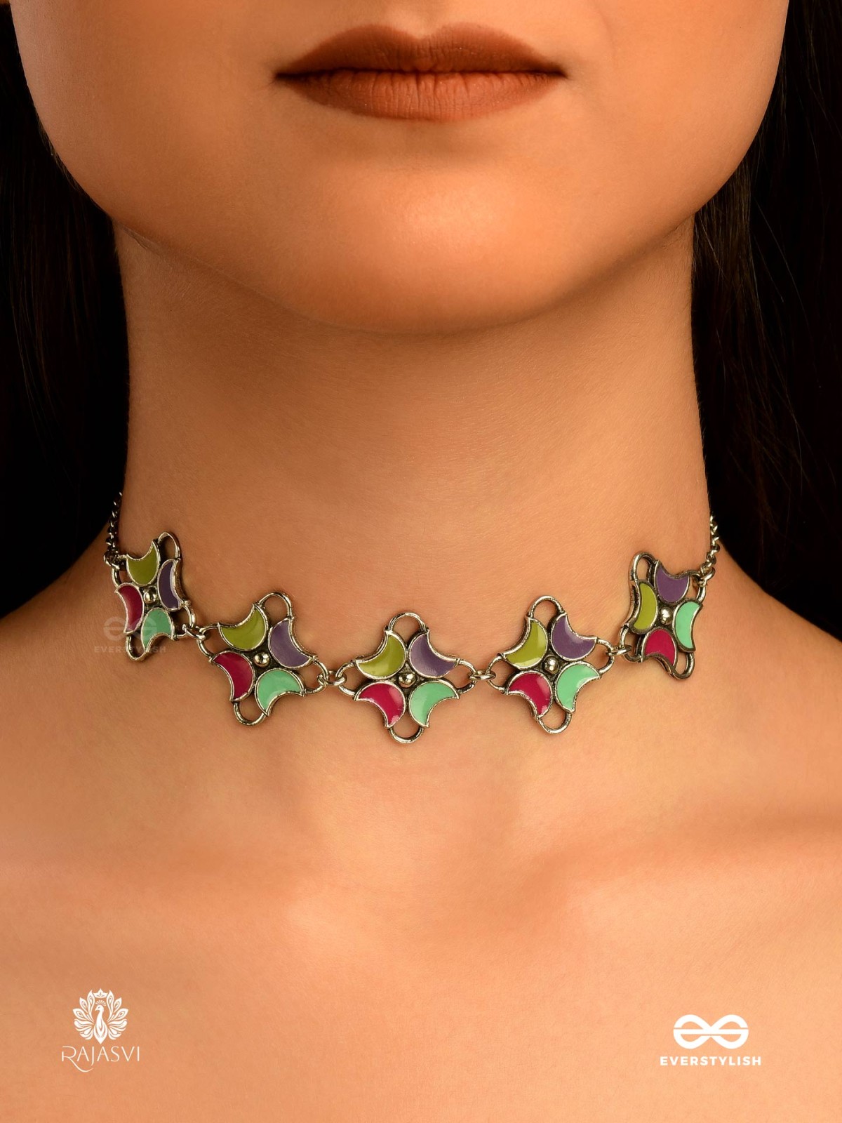 PASTEL WHIM - ENAMELLED GEOMETRIC OXIDISED CHOKER